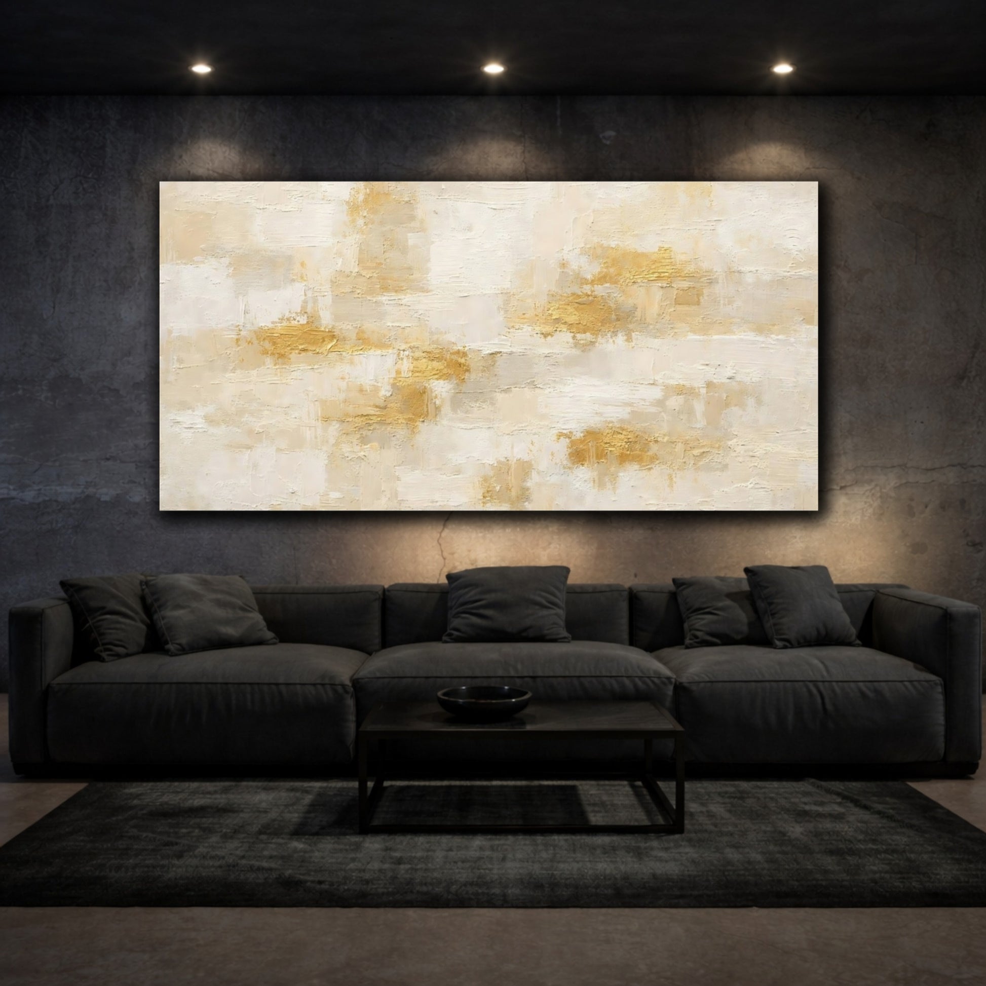 Mockup 2. Abstract Abstract Texture Cream Gold Abstract shown as stretched canvas wall art
