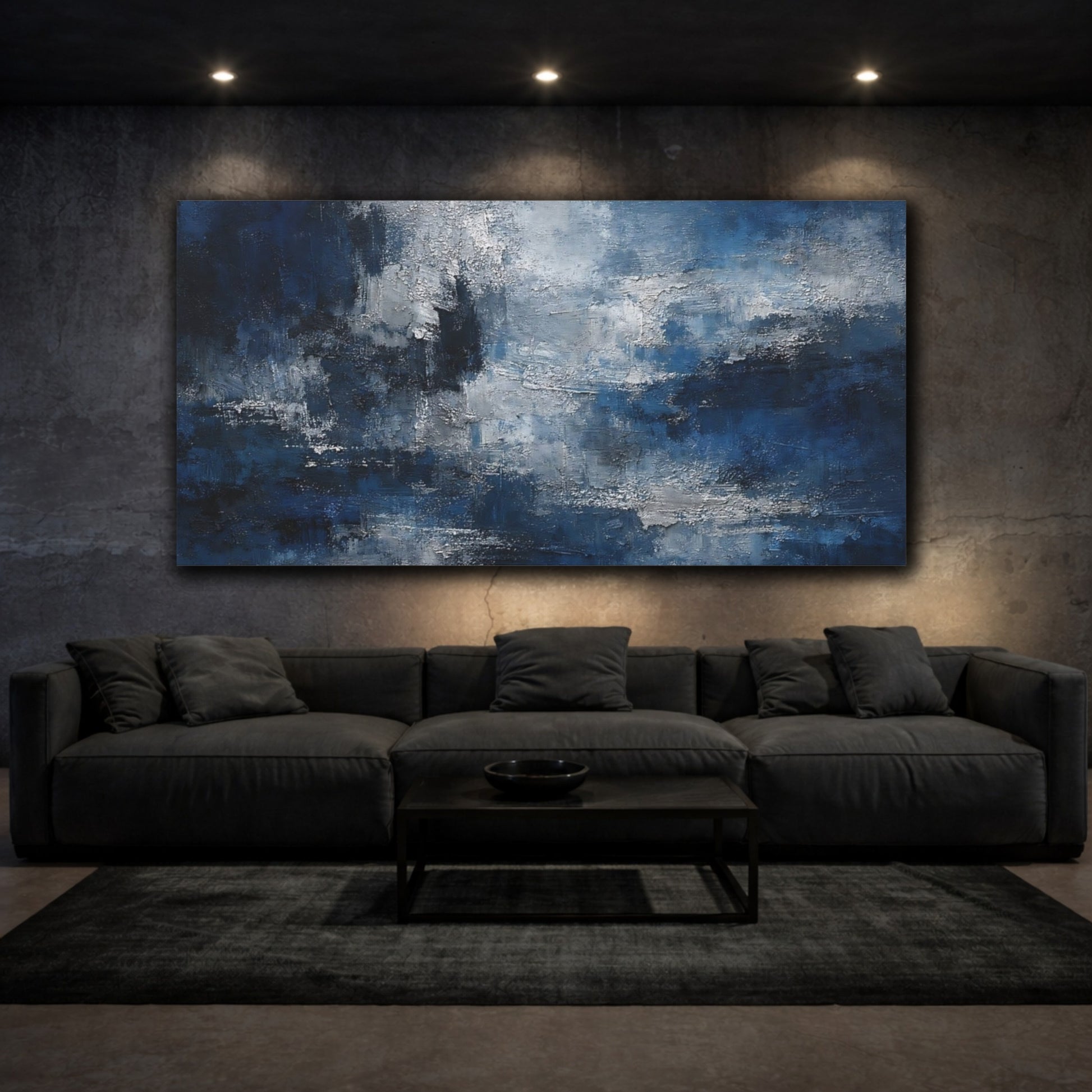 Mockup 2. Abstract Abstract Texture Deep Blue Abstract shown as stretched canvas wall art