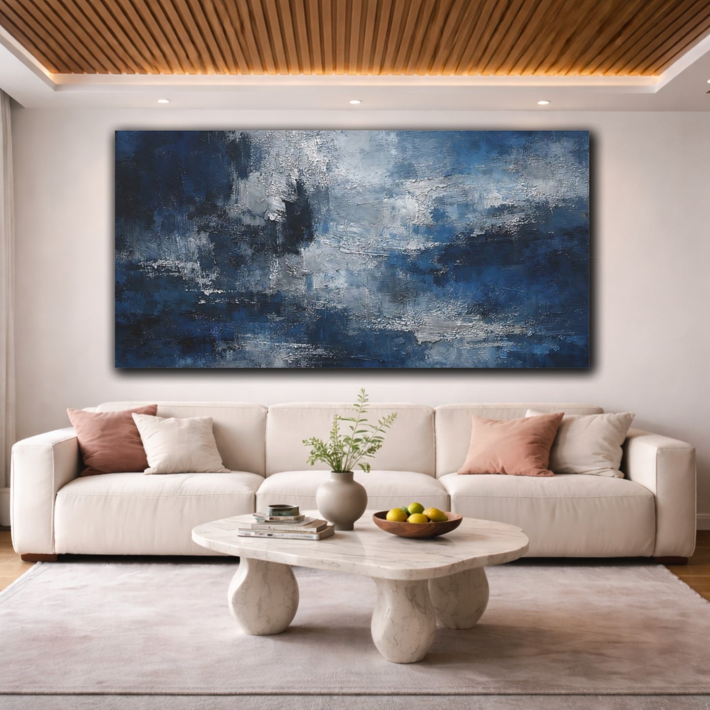 Mockup 3. Abstract Abstract Texture Deep Blue Abstract shown as stretched canvas wall art