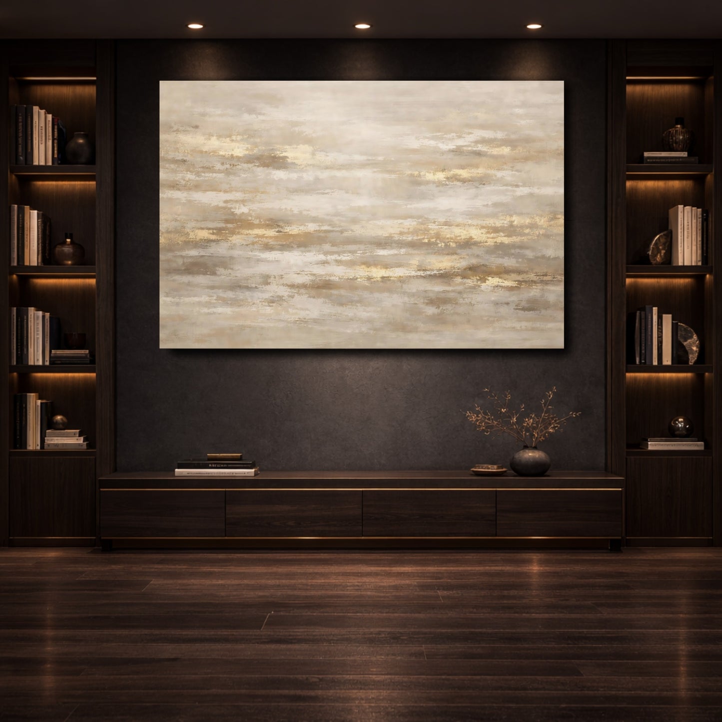 Mockup 3. Abstract Abstract Texture Gold And Beige shown as stretched canvas wall art