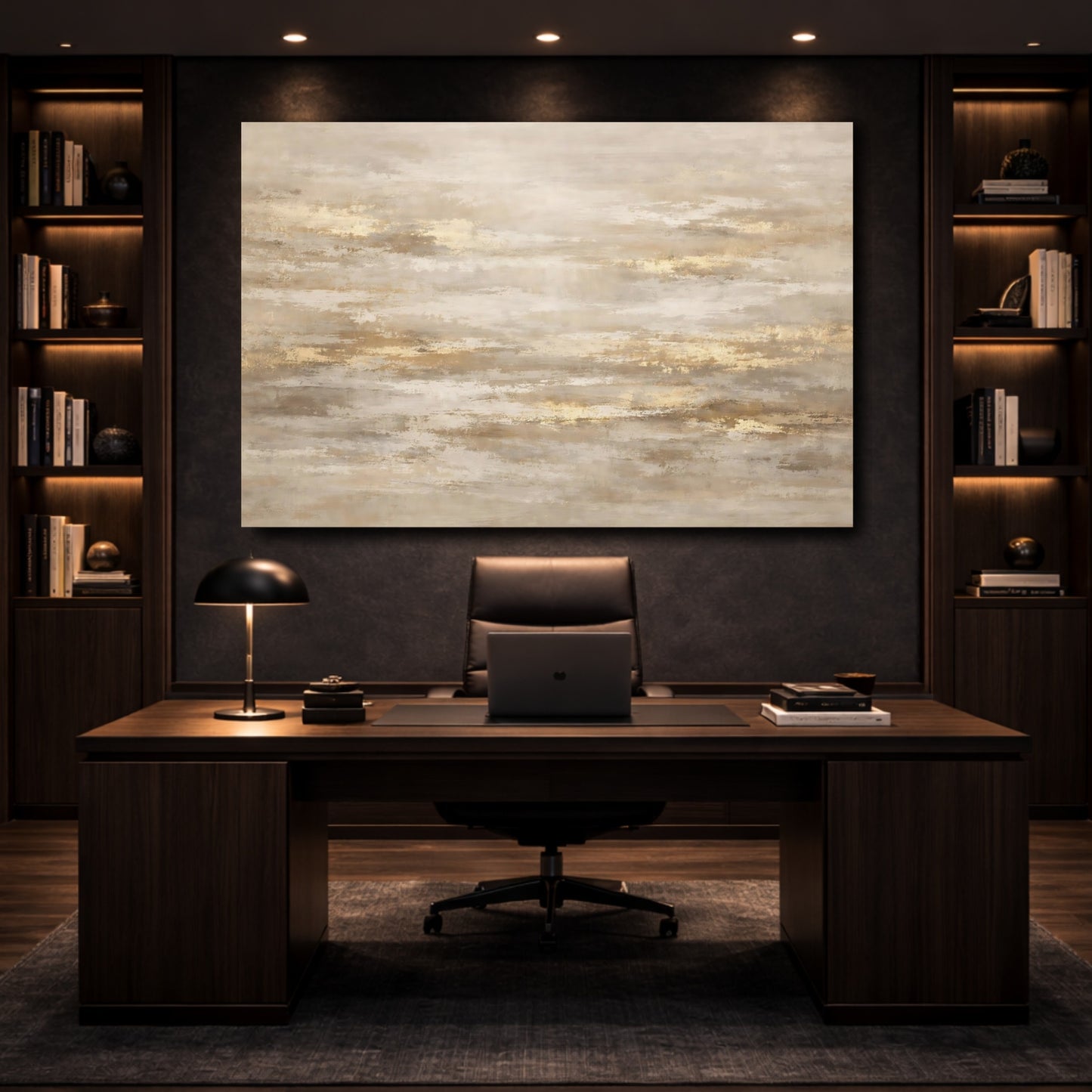 Mockup 4. Abstract Abstract Texture Gold And Beige shown as stretched canvas wall art