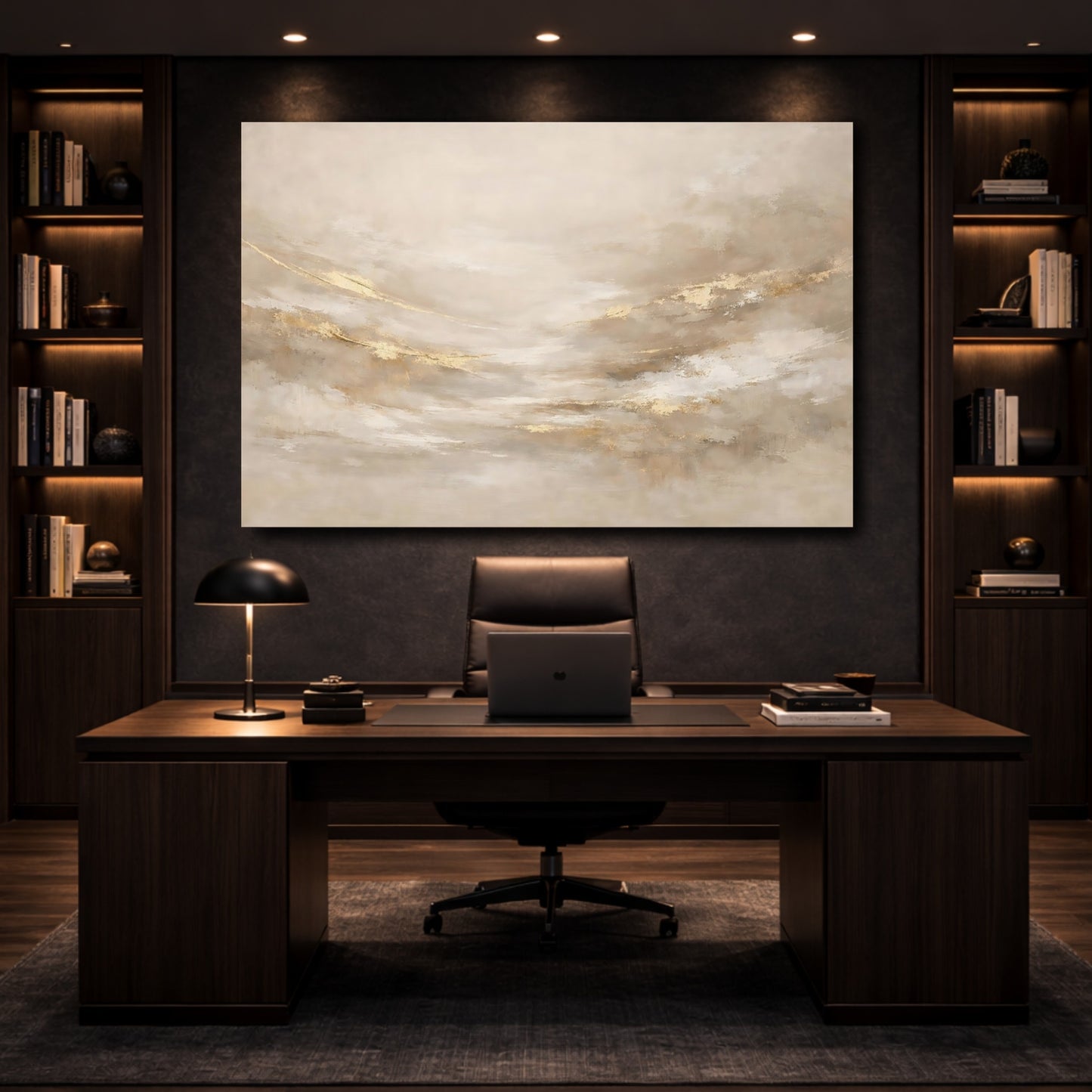 Mockup 4. Abstract Abstract Texture Gold And Beige shown as stretched canvas wall art