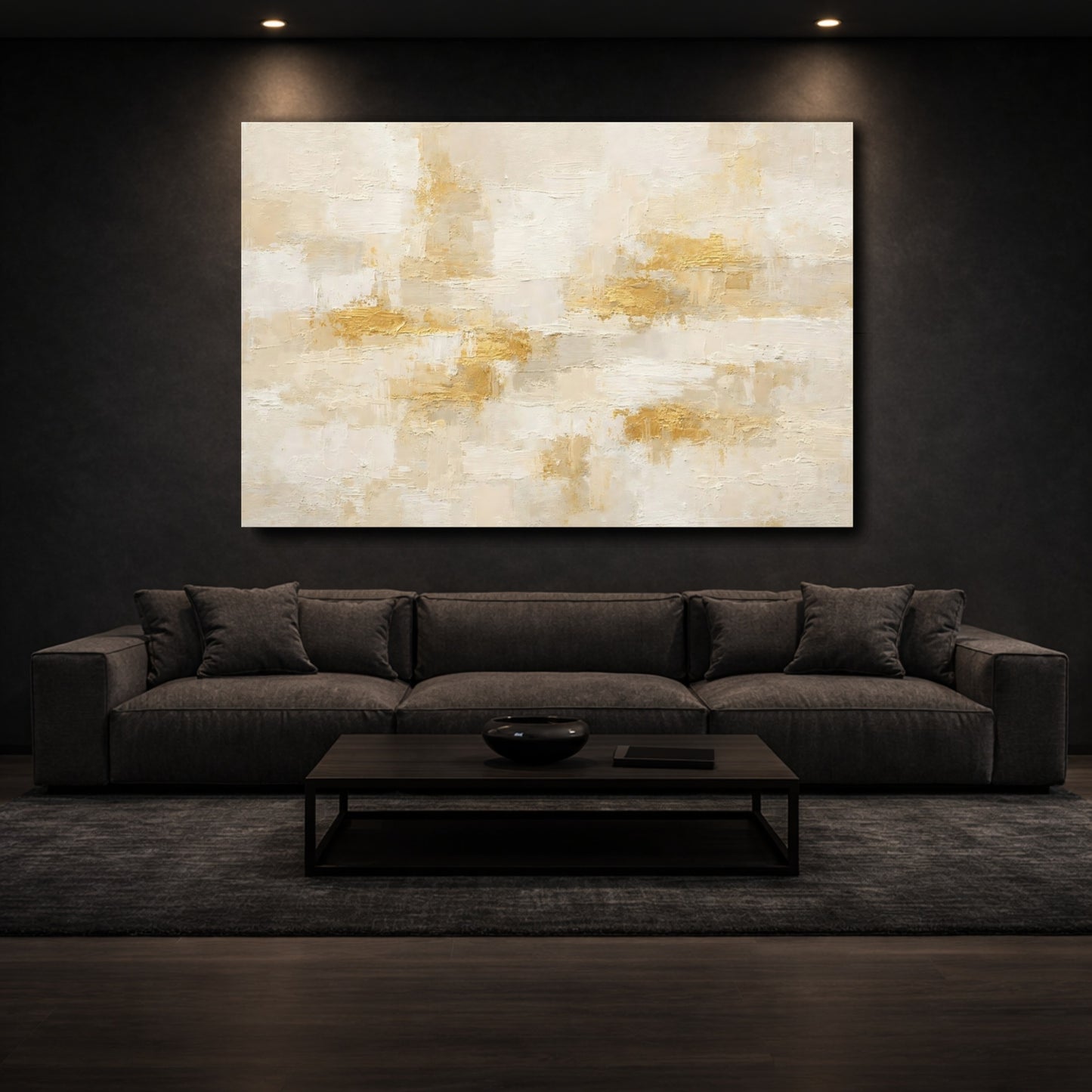 Mockup 2. Abstract Abstract Texture Gold Beige Abstract shown as stretched canvas wall art