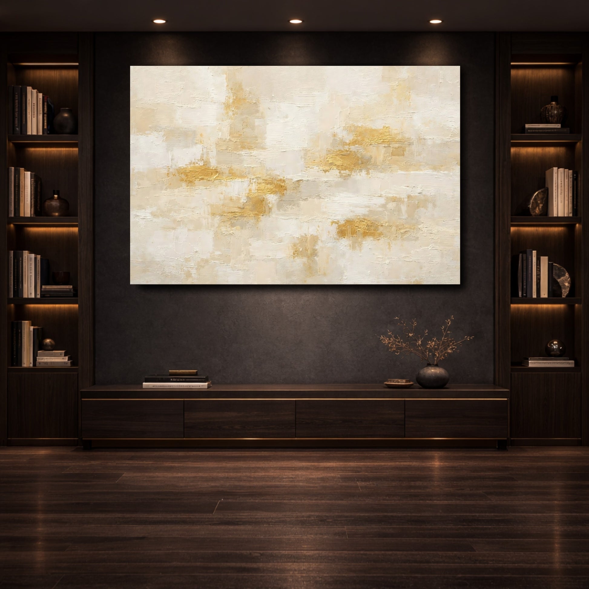 Mockup 3. Abstract Abstract Texture Gold Beige Abstract shown as stretched canvas wall art