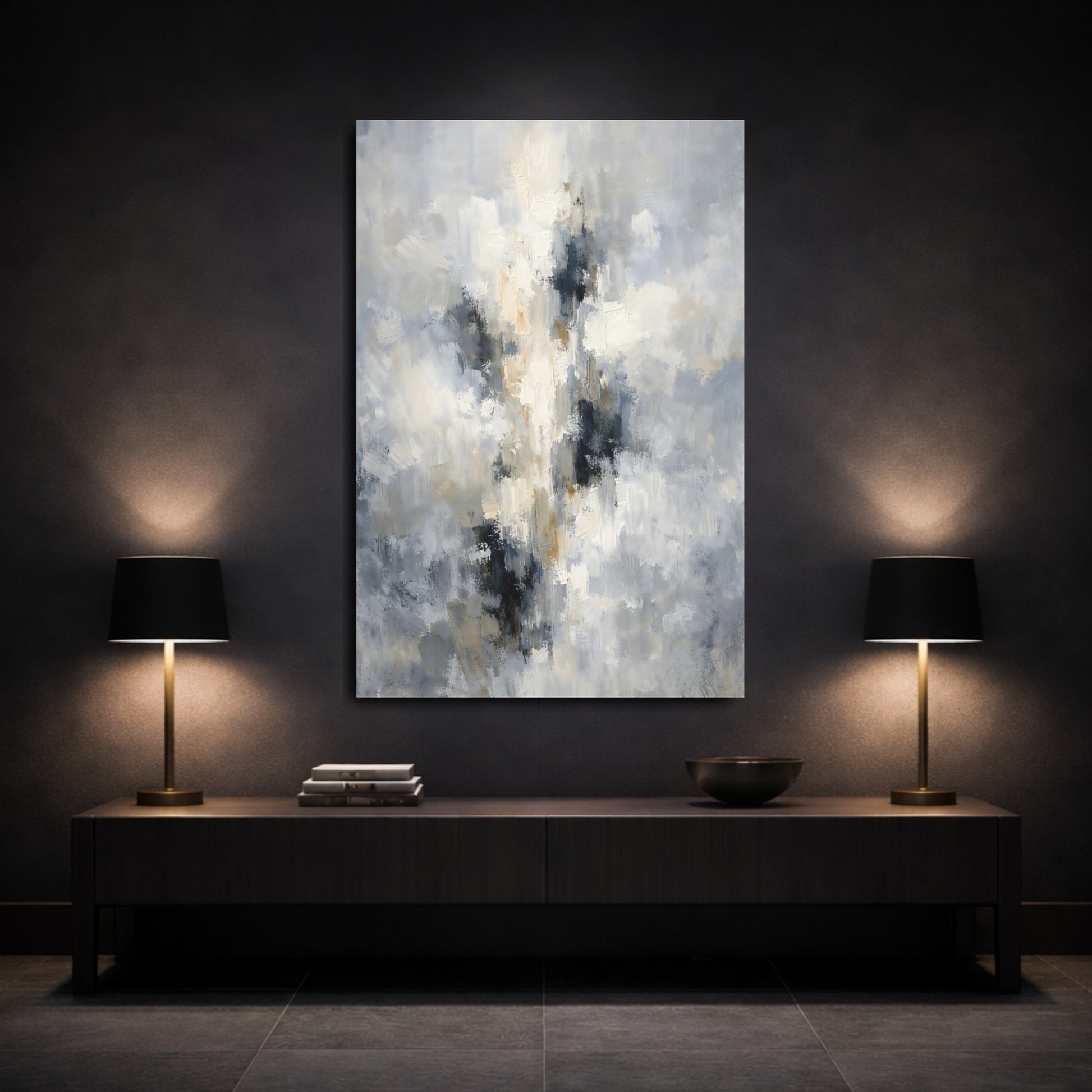 Mockup 2. Abstract Abstract Texture Gray Beige Abstract shown as stretched canvas wall art