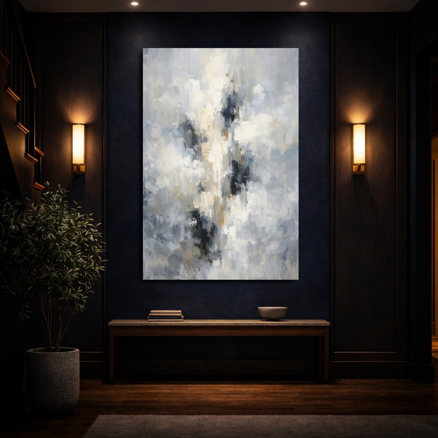 Mockup 3. Abstract Abstract Texture Gray Beige Abstract shown as stretched canvas wall art