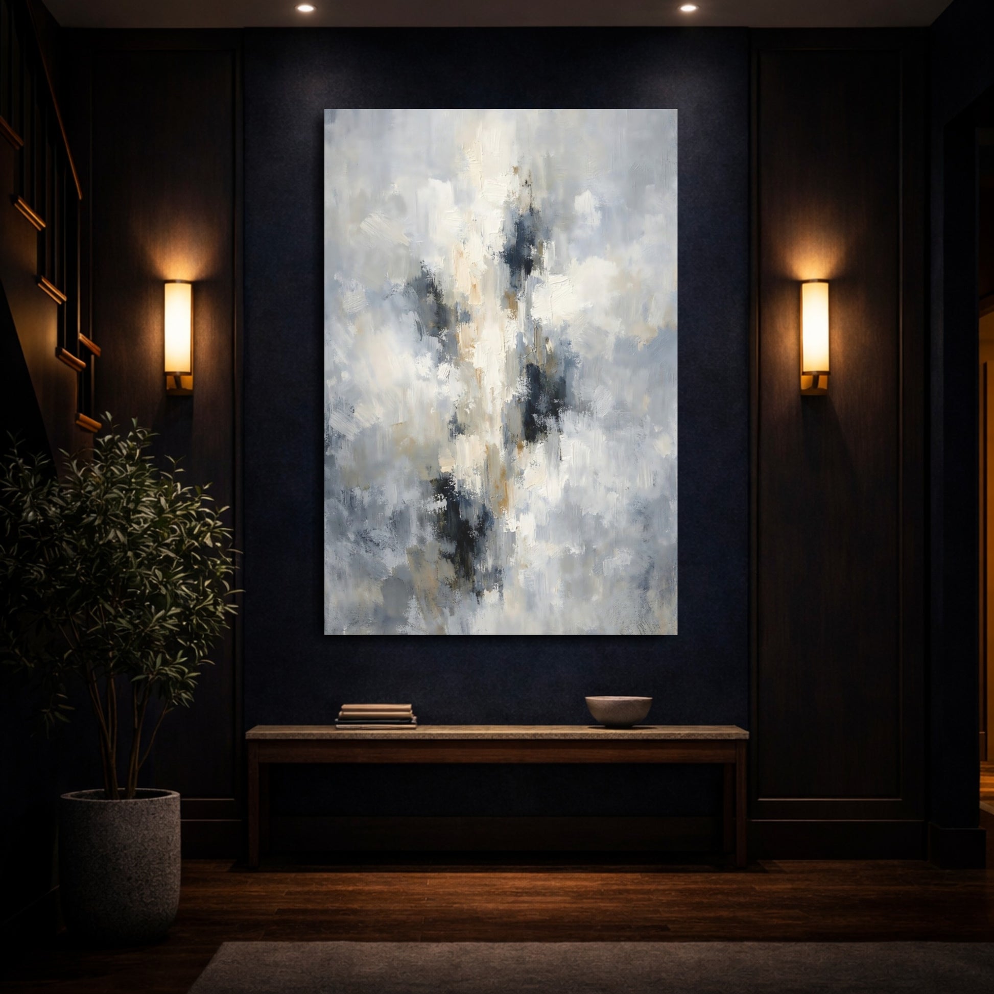 Mockup 3. Abstract Abstract Texture Gray Beige Abstract shown as stretched canvas wall art