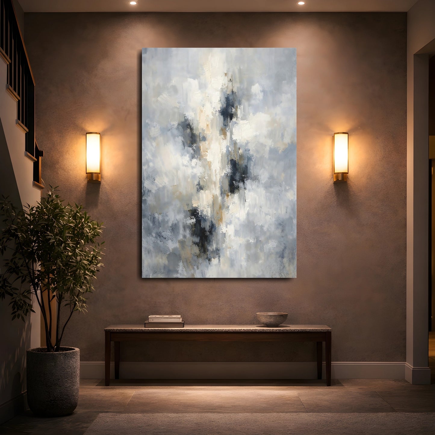 Mockup 4. Abstract Abstract Texture Gray Beige Abstract shown as stretched canvas wall art