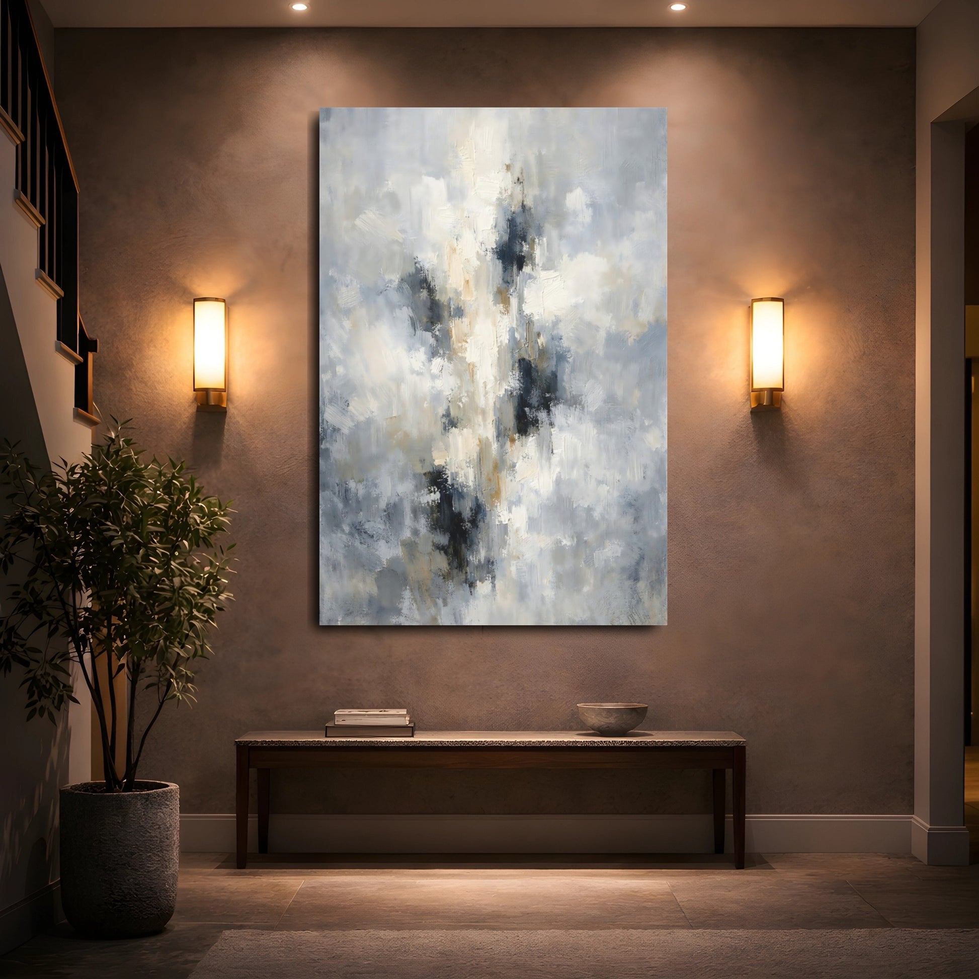 Mockup 4. Abstract Abstract Texture Gray Beige Abstract shown as stretched canvas wall art
