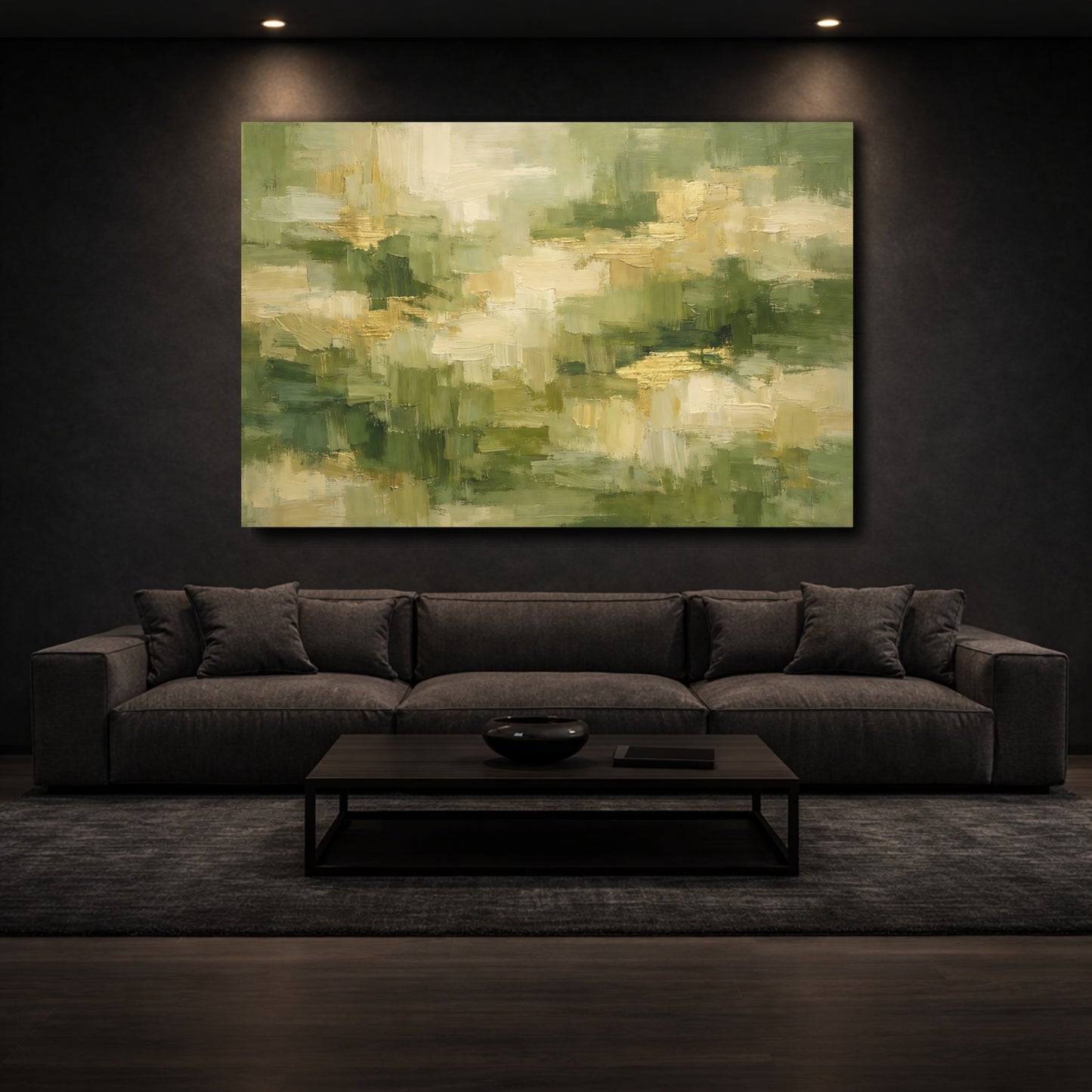 Mockup 2. Abstract Abstract Texture Green And Gold Abstract shown as stretched canvas wall art