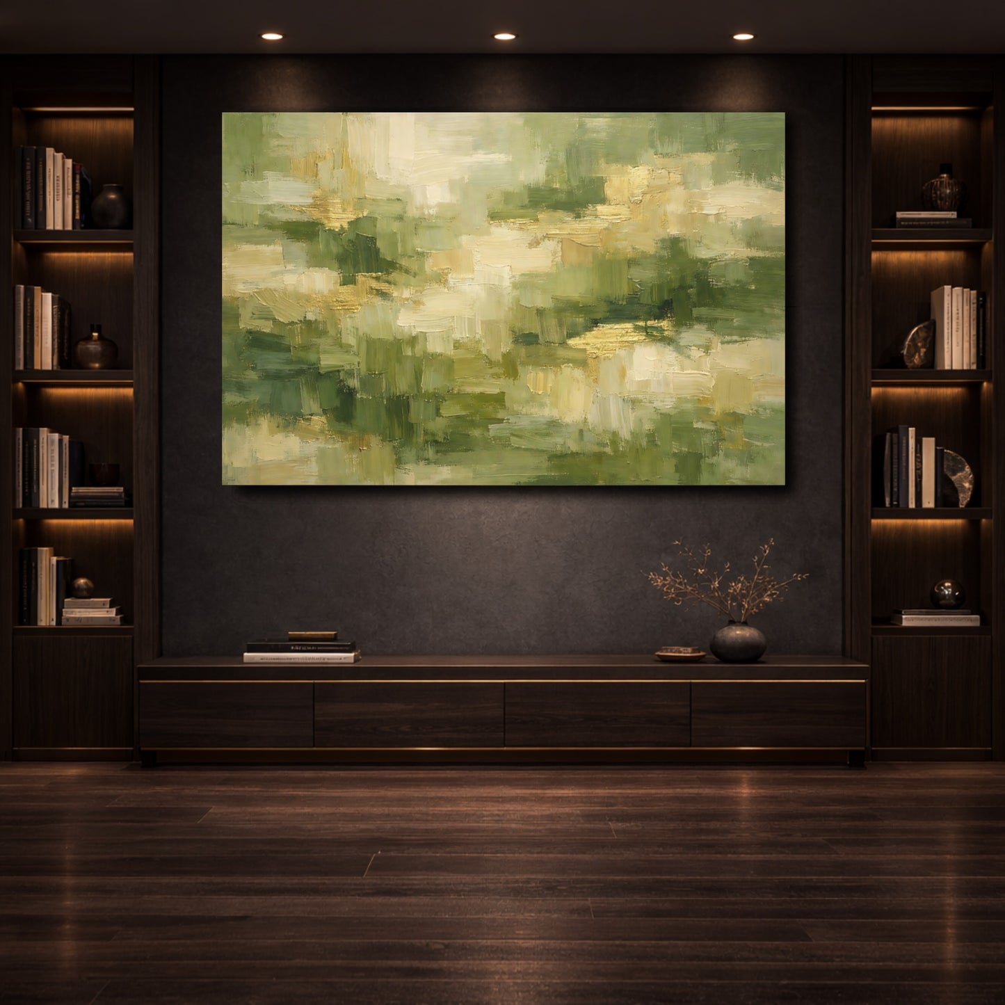 Mockup 3. Abstract Abstract Texture Green And Gold Abstract shown as stretched canvas wall art