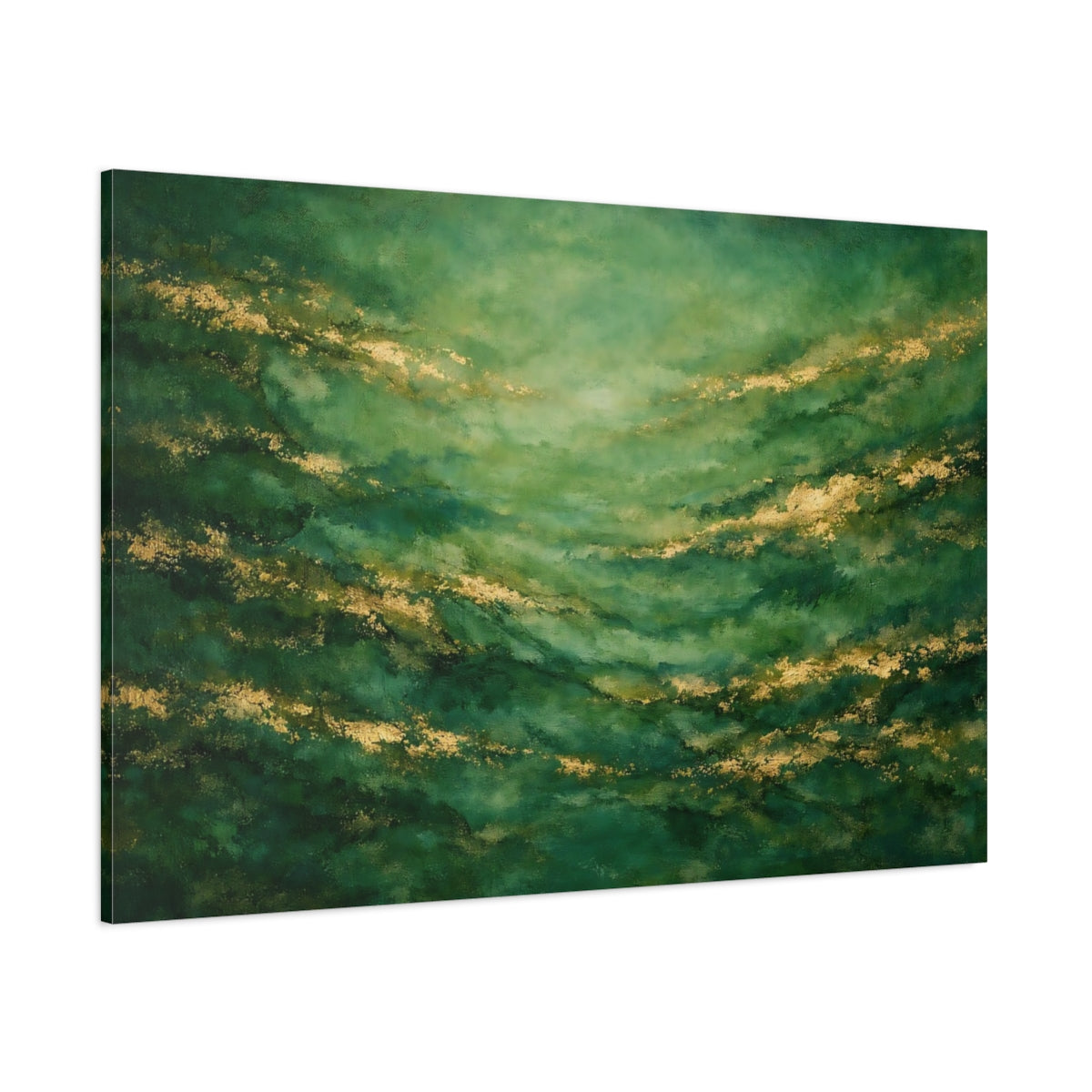 Main Mockup. Abstract Abstract Texture Green And Gold shown as stretched canvas wall art