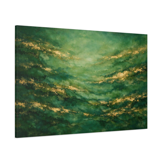 Main Mockup. Abstract Abstract Texture Green And Gold shown as stretched canvas wall art