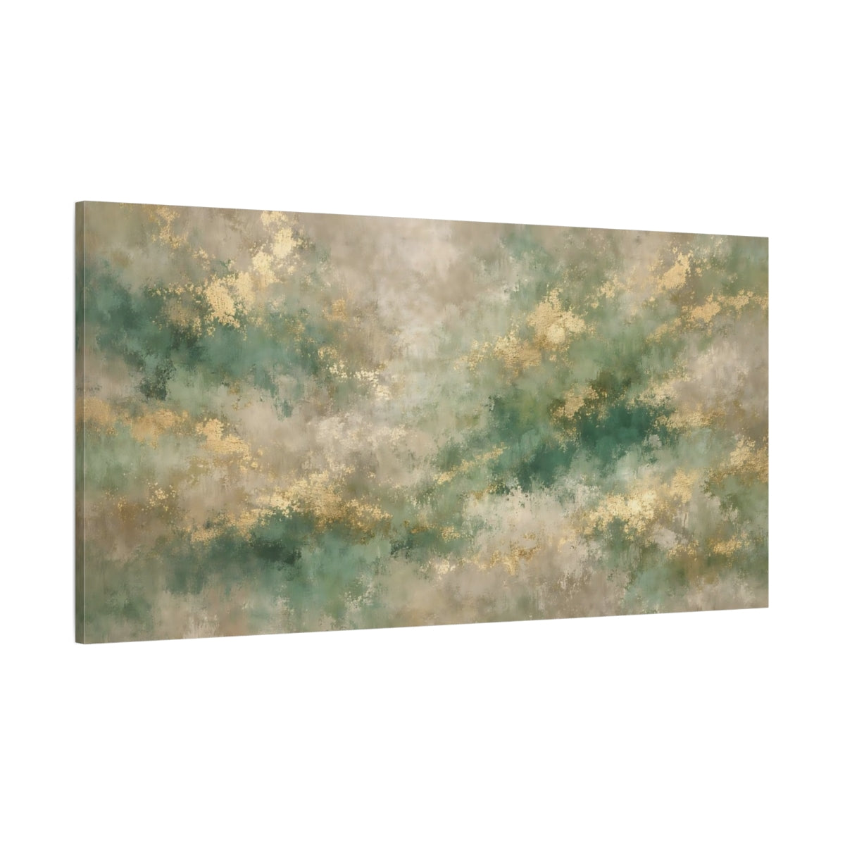 Main Mockup. Abstract Abstract Texture Green Gold Abstract shown as stretched canvas wall art