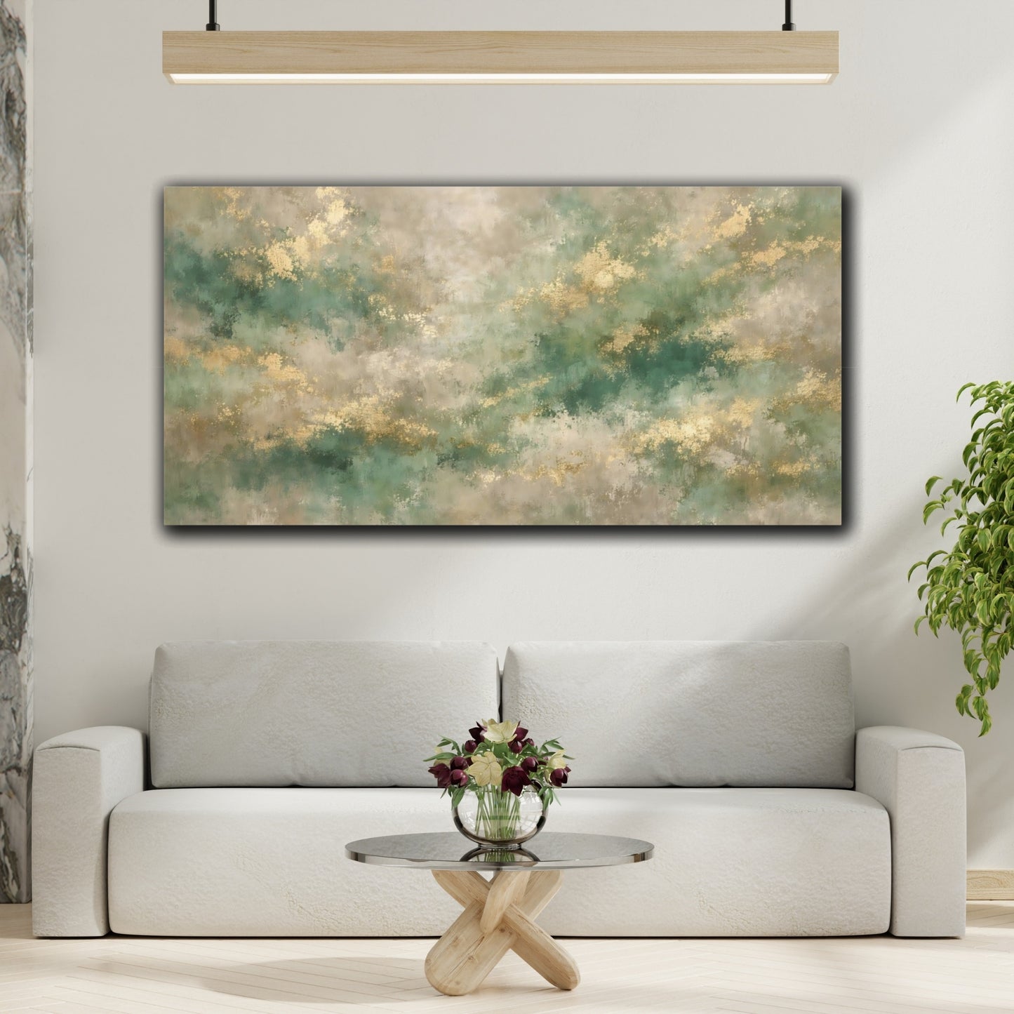 Mockup 3. Abstract Abstract Texture Green Gold Abstract shown as stretched canvas wall art
