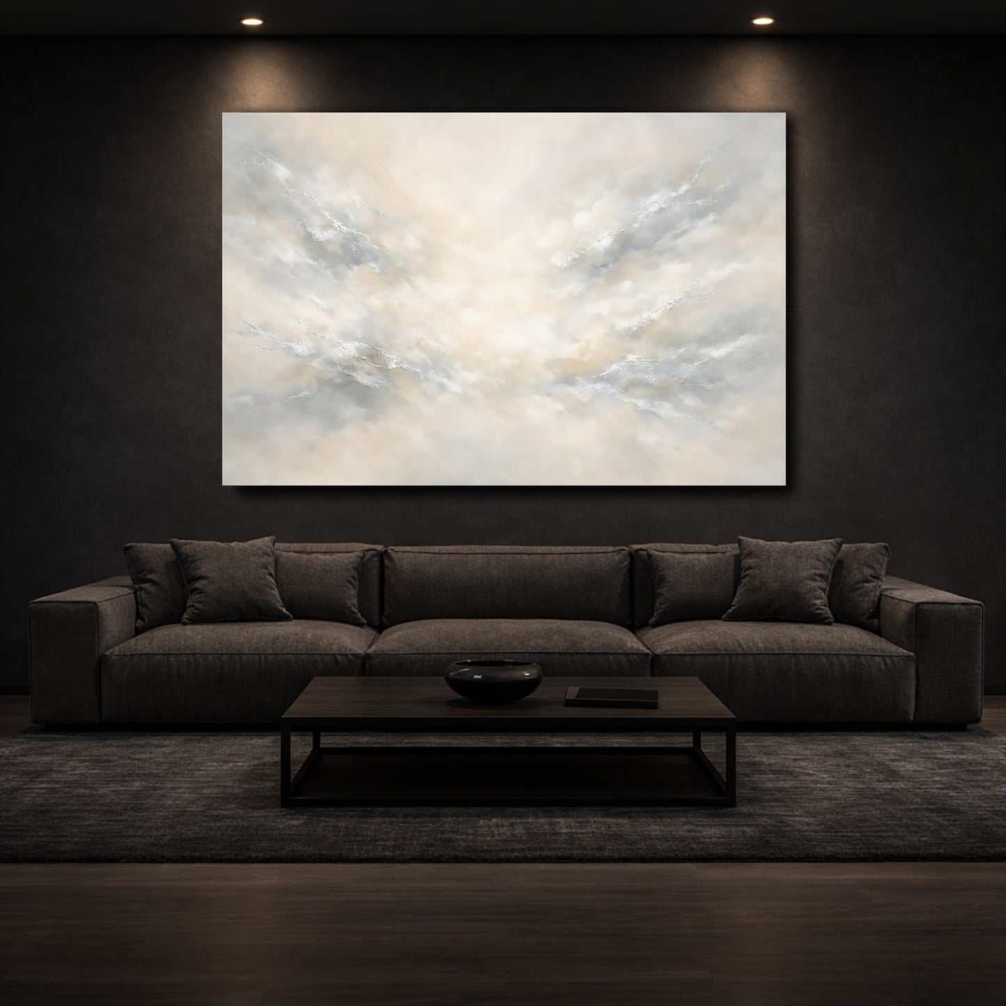 Mockup 2. Abstract Abstract Texture Light Grey Cream shown as stretched canvas wall art