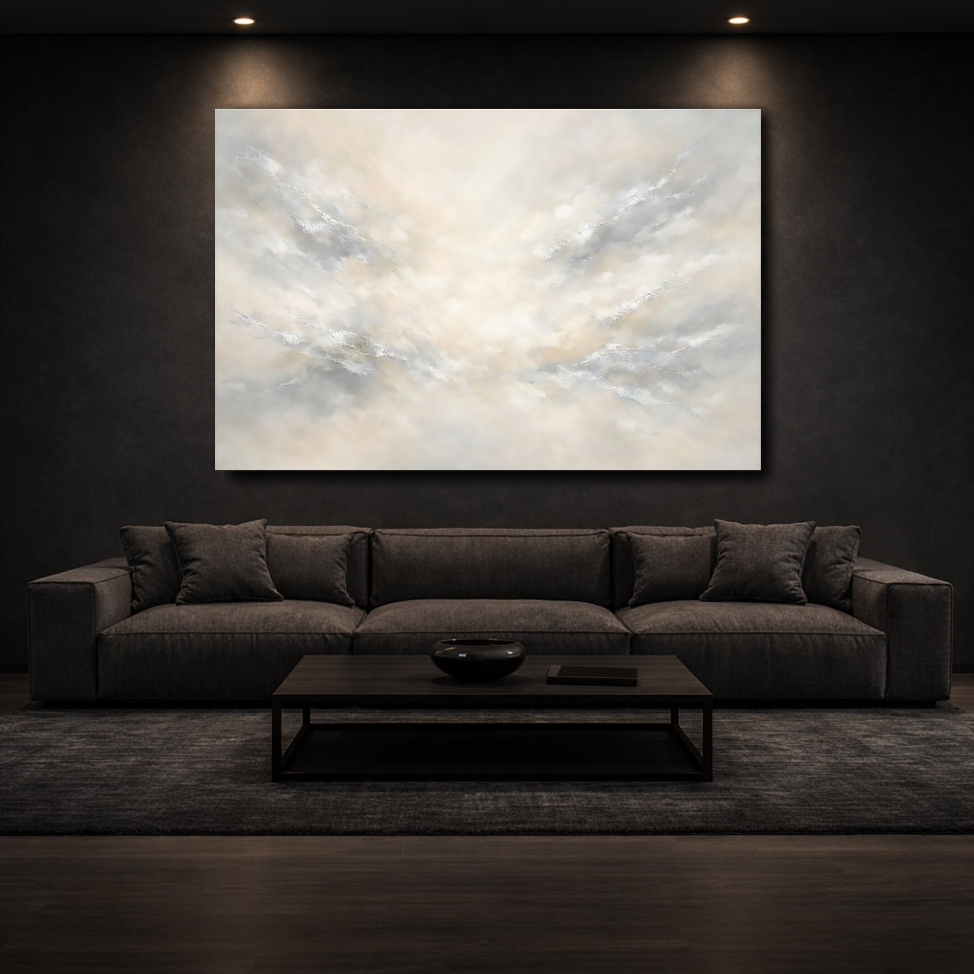 Mockup 2. Abstract Abstract Texture Light Grey Cream shown as stretched canvas wall art