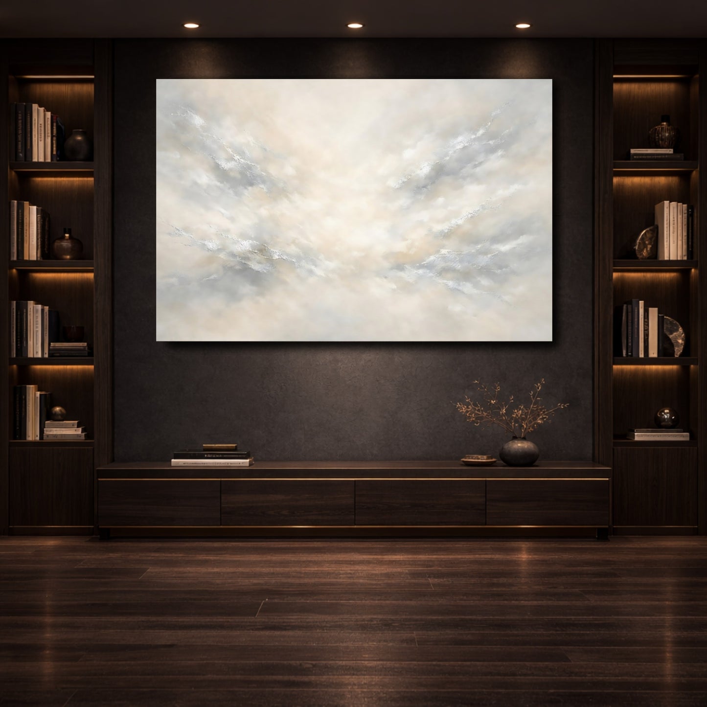Mockup 3. Abstract Abstract Texture Light Grey Cream shown as stretched canvas wall art