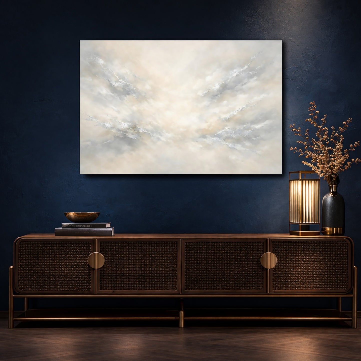 Mockup 4. Abstract Abstract Texture Light Grey Cream shown as stretched canvas wall art