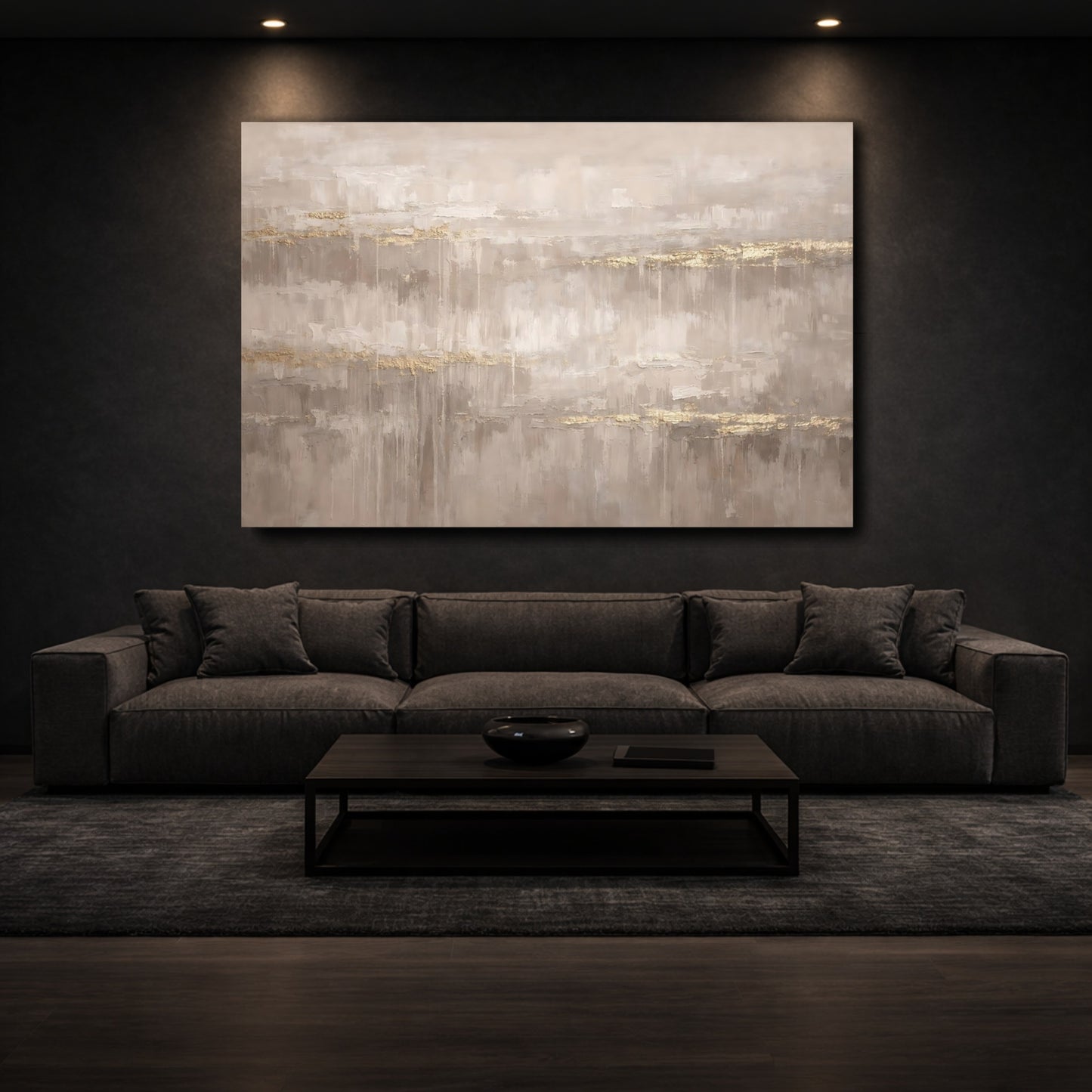 Mockup 2. Abstract Abstract Texture Neutral Gold Abstract shown as stretched canvas wall art