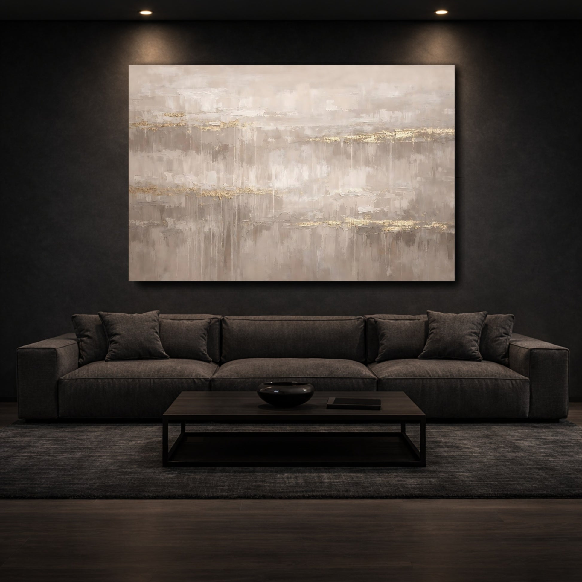 Mockup 2. Abstract Abstract Texture Neutral Gold Abstract shown as stretched canvas wall art