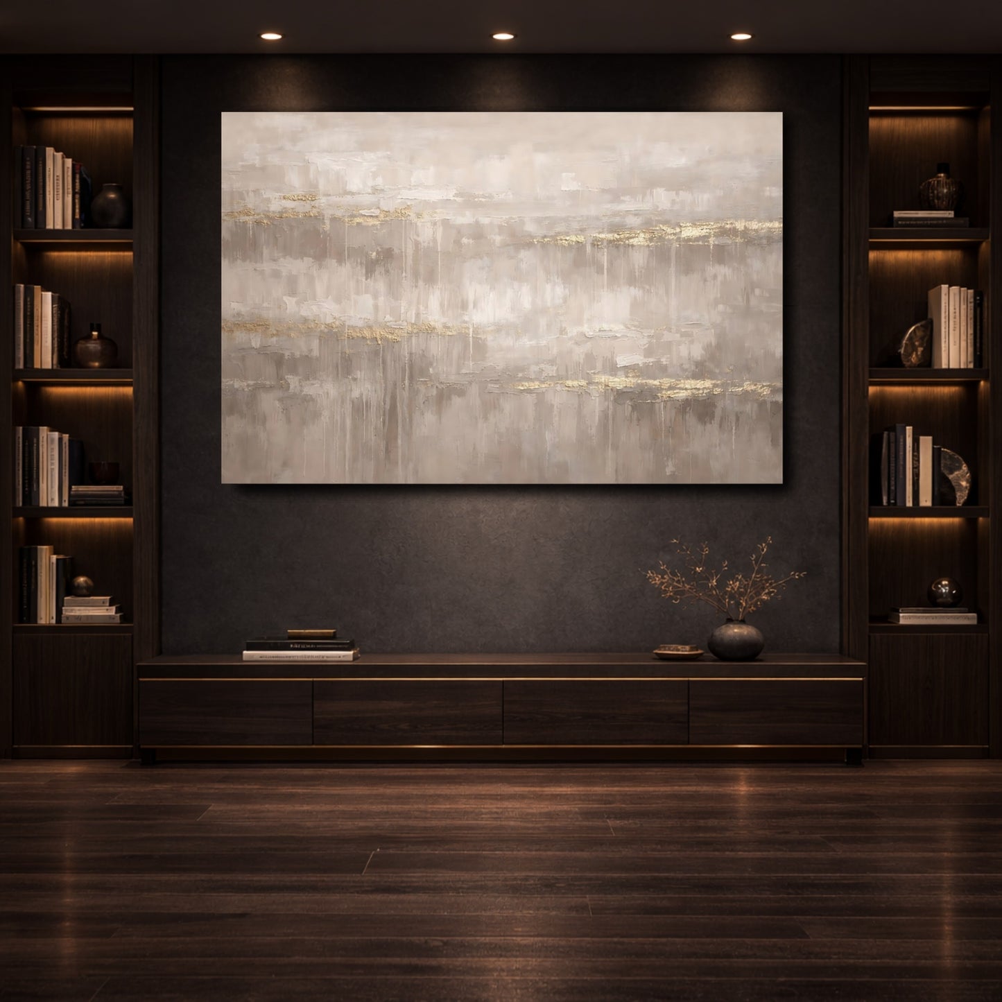 Mockup 3. Abstract Abstract Texture Neutral Gold Abstract shown as stretched canvas wall art