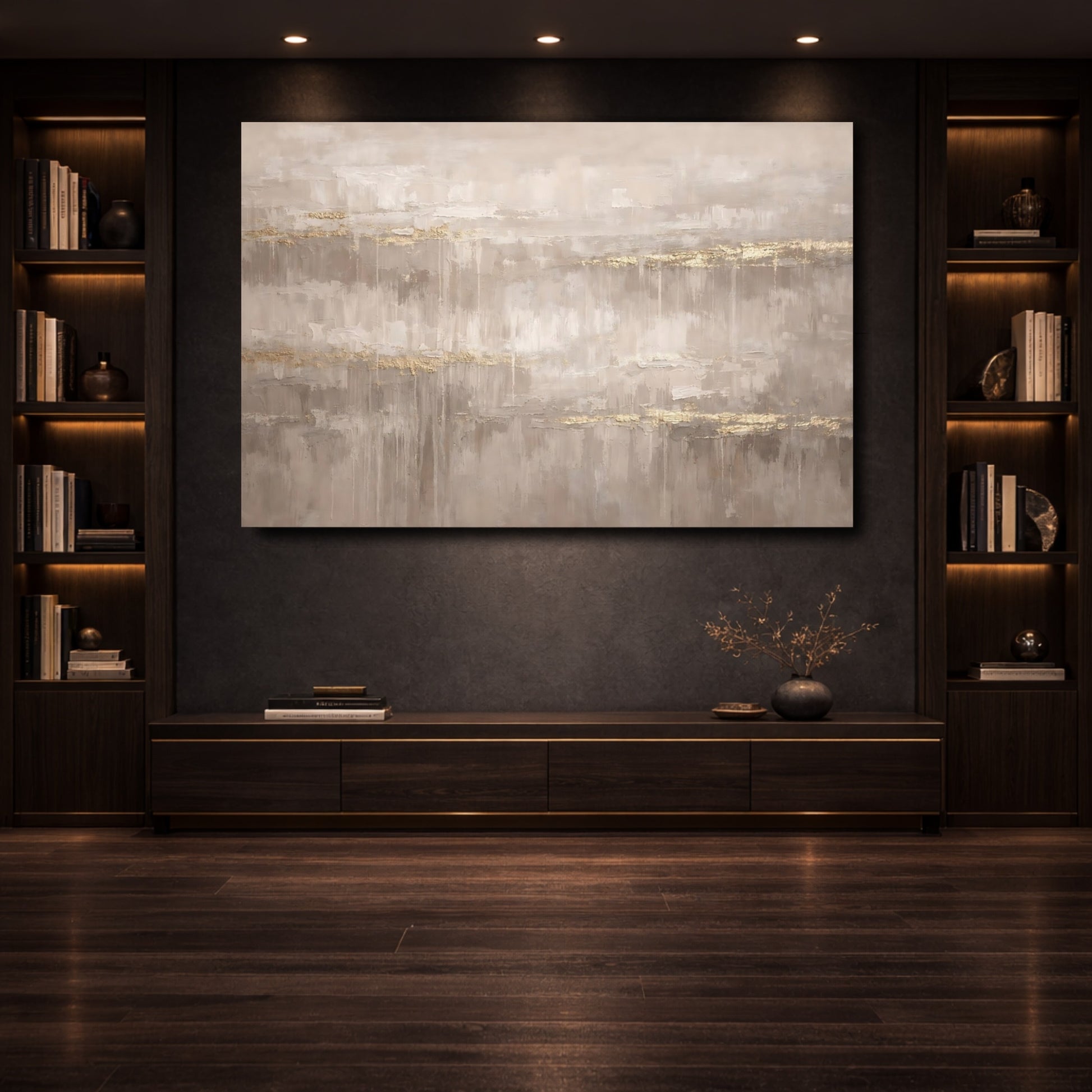 Mockup 3. Abstract Abstract Texture Neutral Gold Abstract shown as stretched canvas wall art