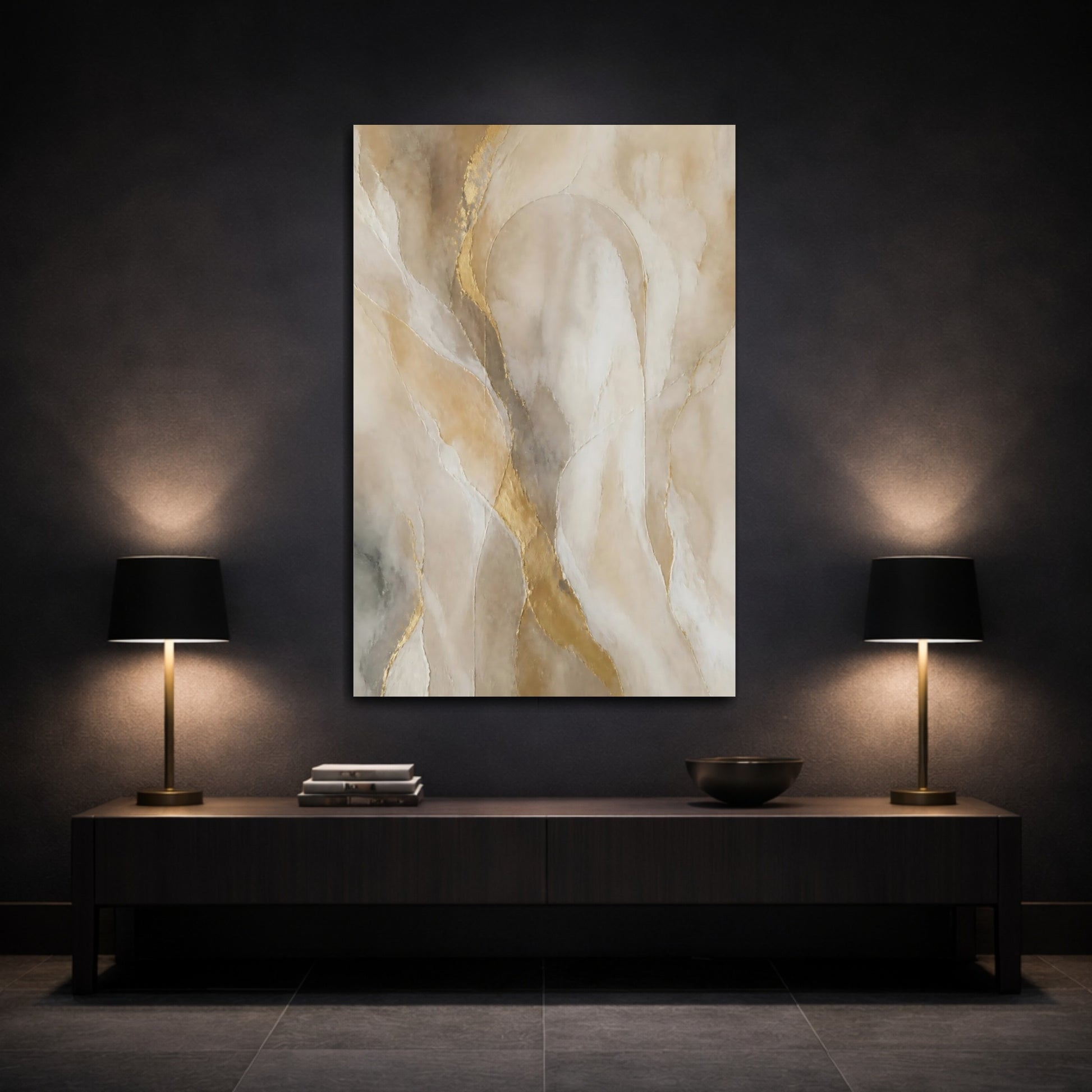 Mockup 3. Abstract Abstract Texture Neutral Gold Abstract shown as stretched canvas wall art