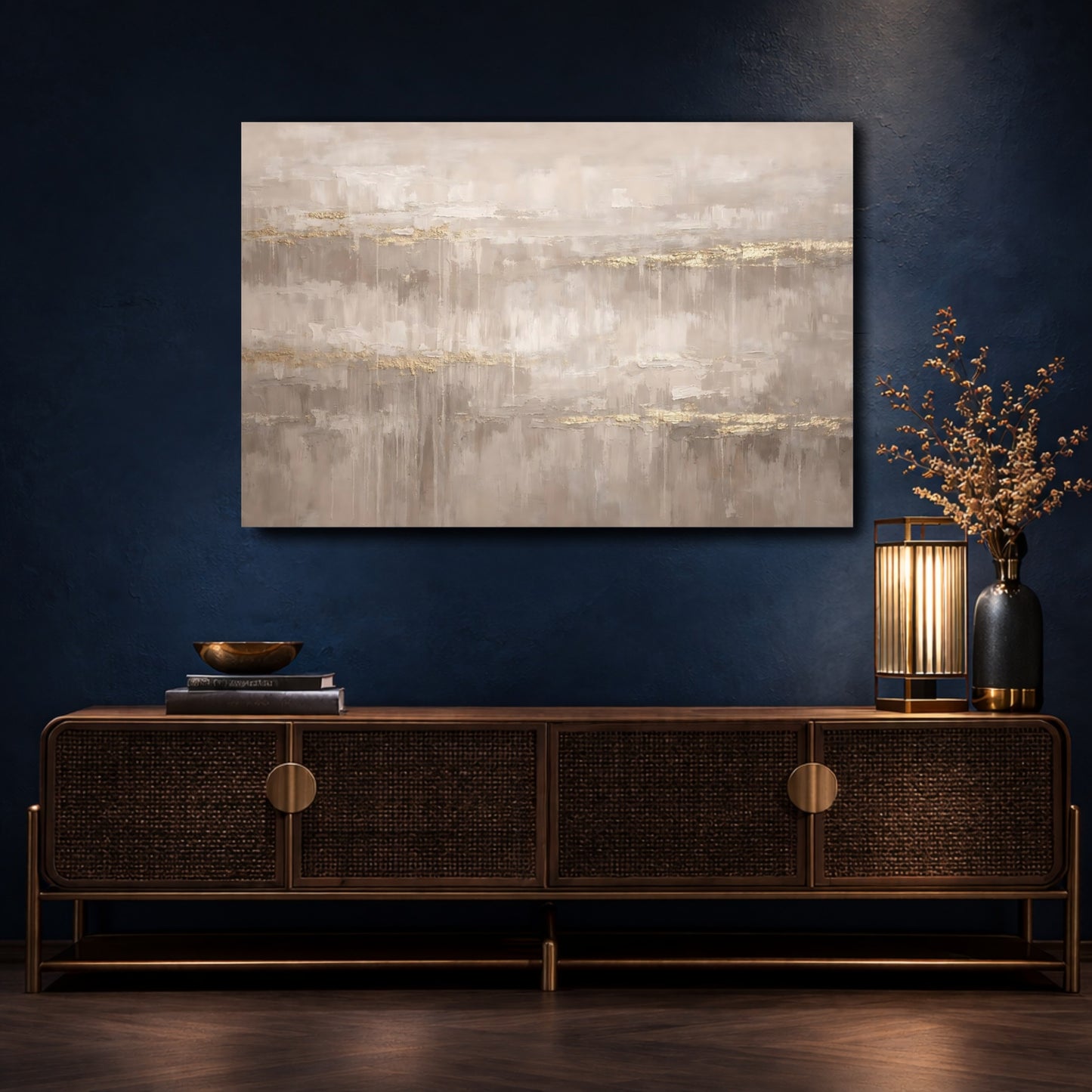 Mockup 4. Abstract Abstract Texture Neutral Gold Abstract shown as stretched canvas wall art