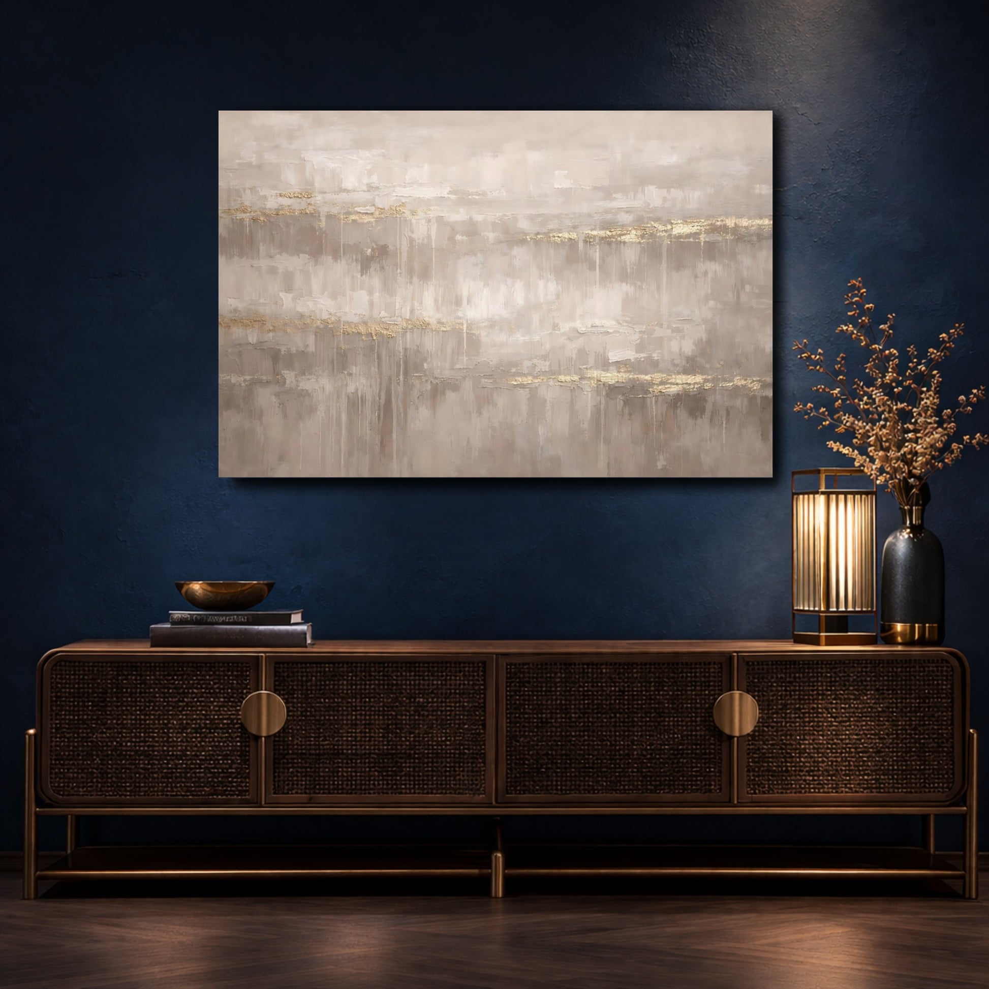 Mockup 4. Abstract Abstract Texture Neutral Gold Abstract shown as stretched canvas wall art