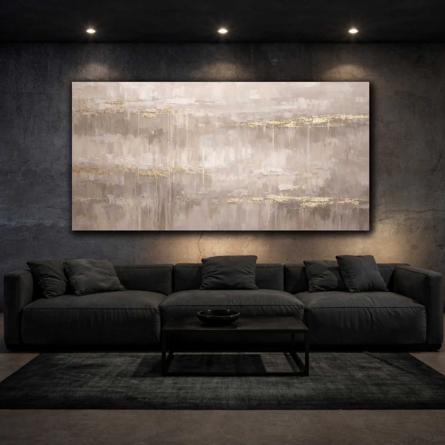 Mockup 2. Abstract Abstract Texture Neutral Gold Texture shown as stretched canvas wall art