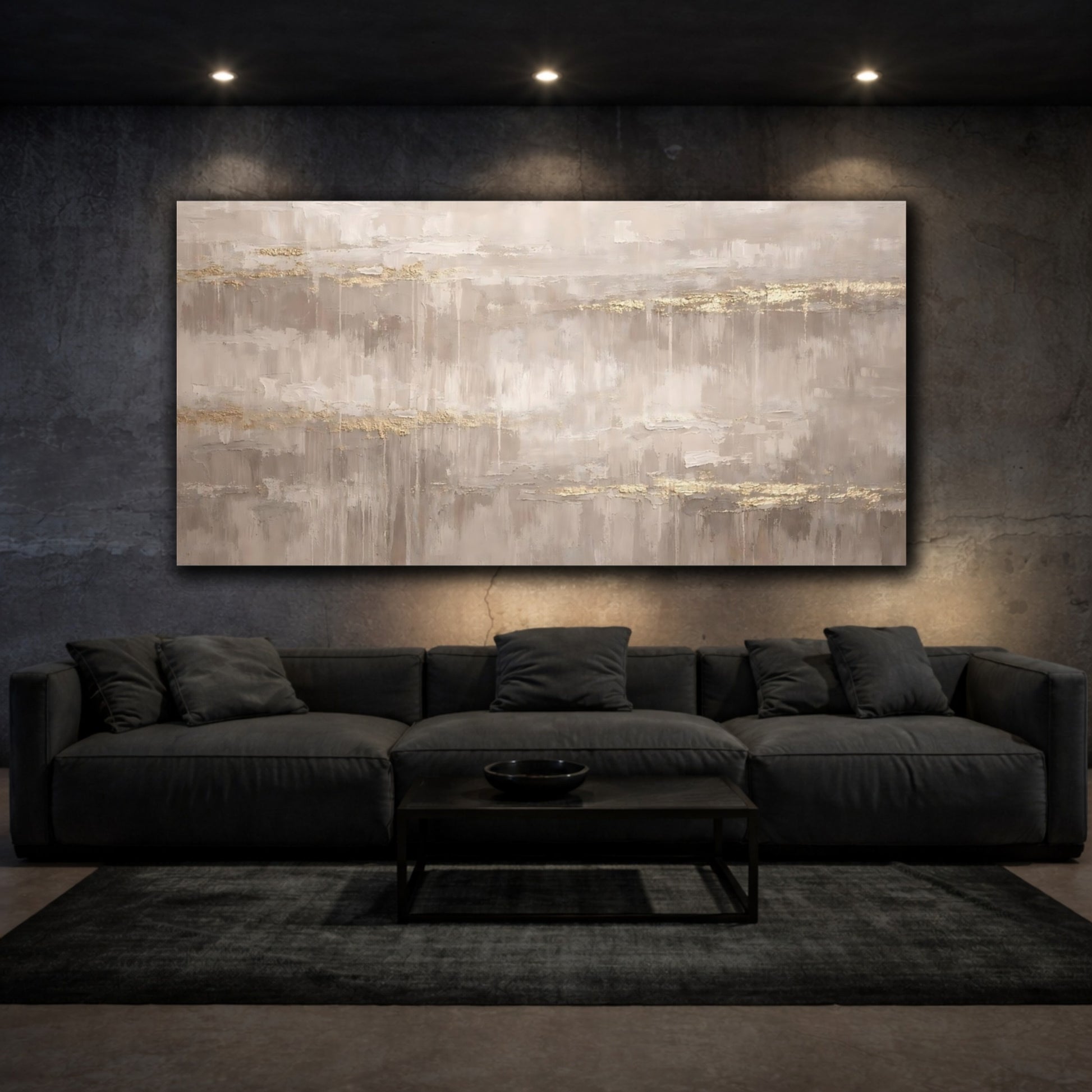 Mockup 2. Abstract Abstract Texture Neutral Gold Texture shown as stretched canvas wall art