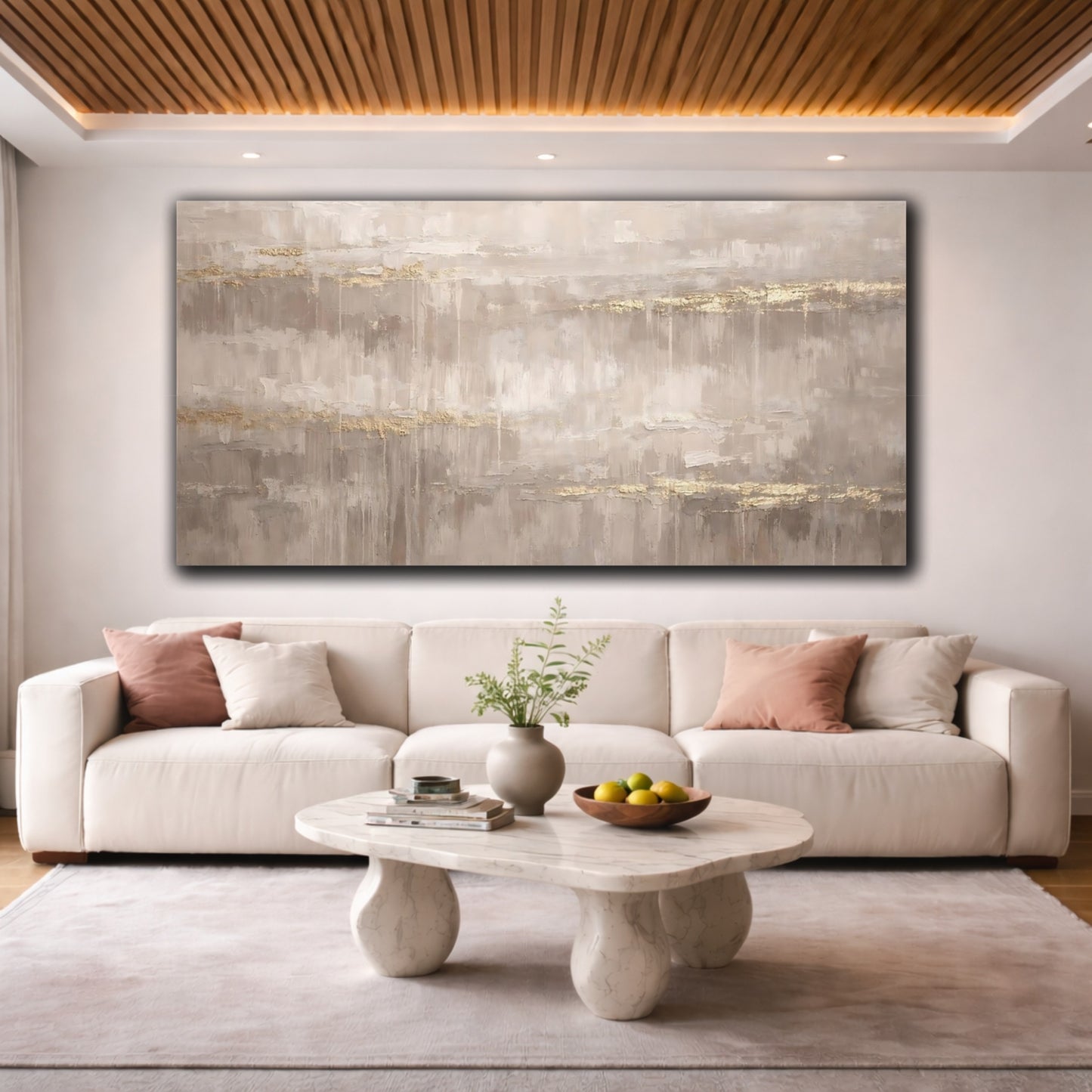 Mockup 3. Abstract Abstract Texture Neutral Gold Texture shown as stretched canvas wall art