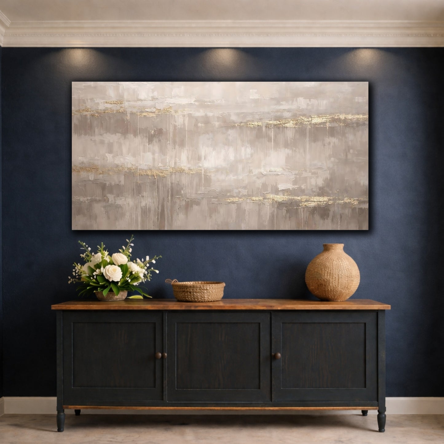 Mockup 4. Abstract Abstract Texture Neutral Gold Texture shown as stretched canvas wall art