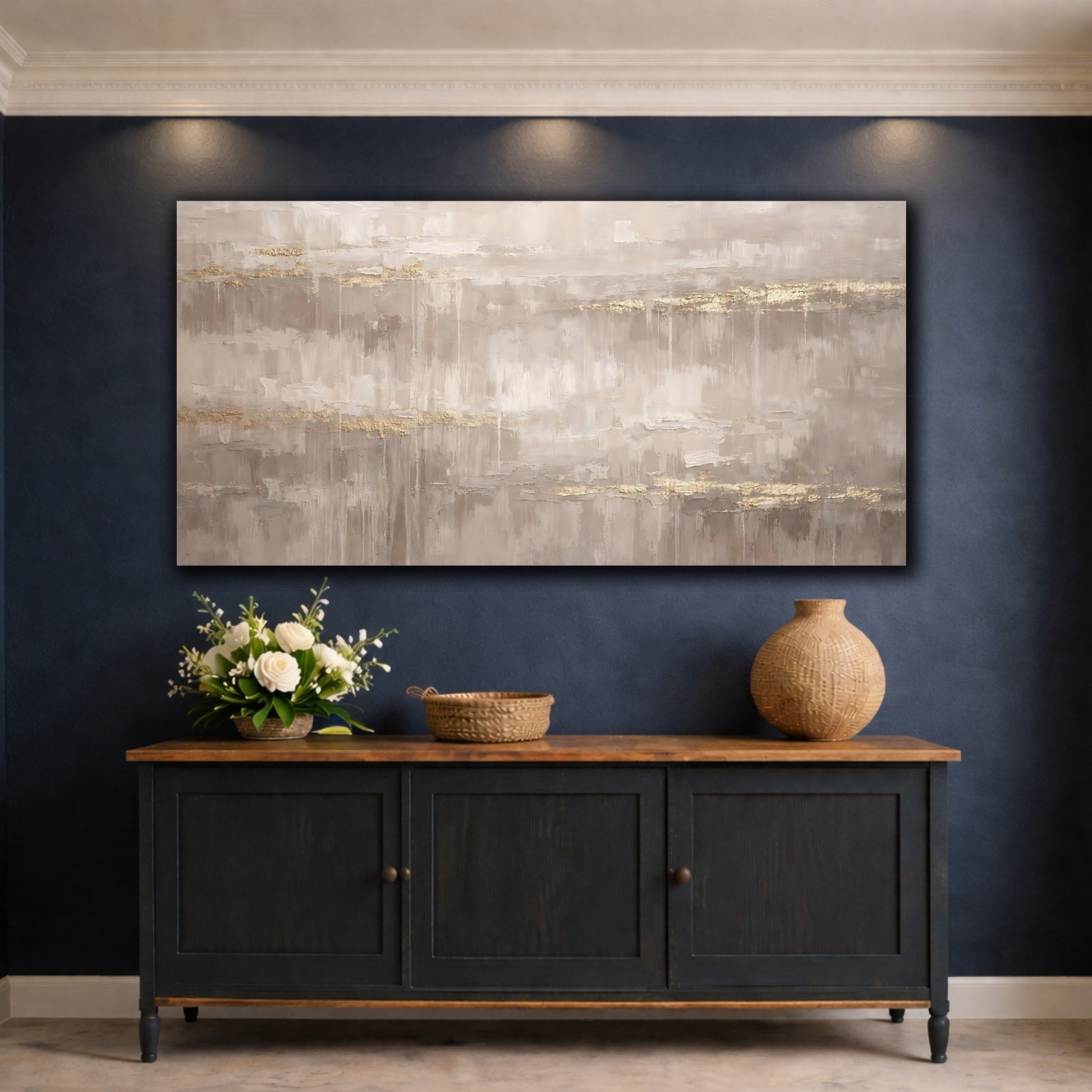 Mockup 4. Abstract Abstract Texture Neutral Gold Texture shown as stretched canvas wall art