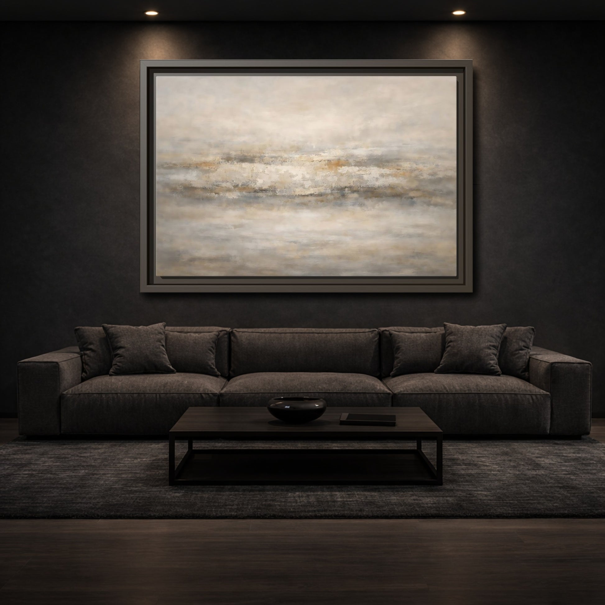 Mockup 2. Abstract Abstract Texture Neutral Textured shown as stretched canvas wall art