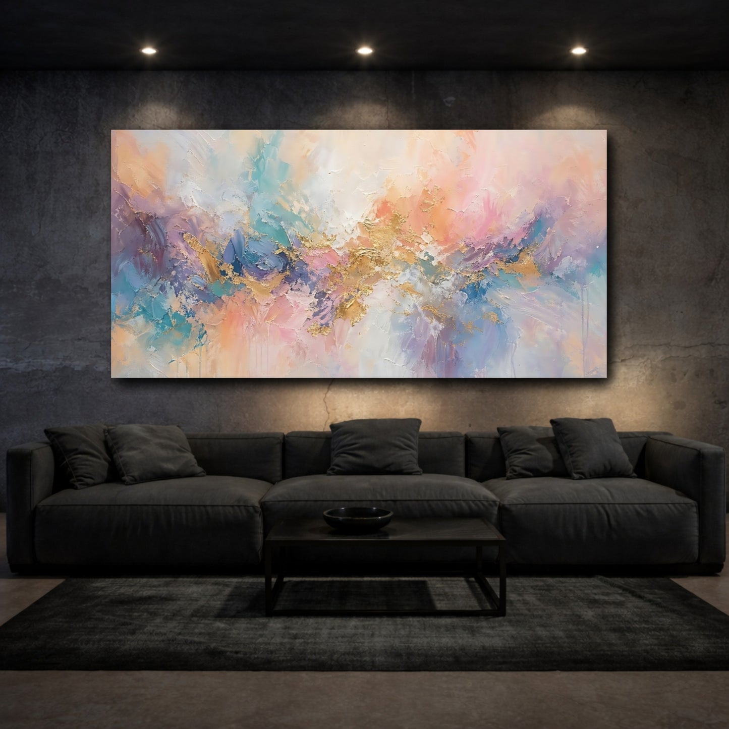 Mockup 2. Abstract Abstract Texture Pastel Abstract shown as stretched canvas wall art
