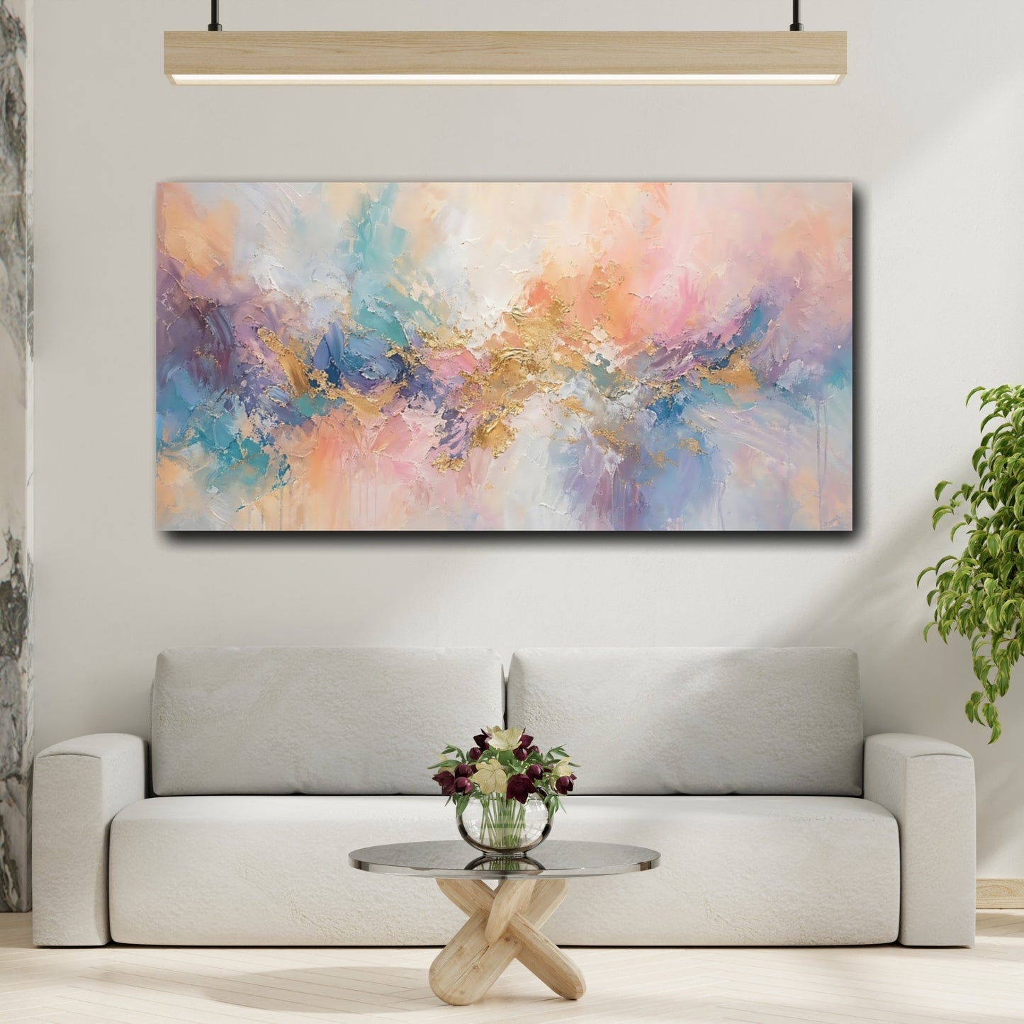 Mockup 3. Abstract Abstract Texture Pastel Abstract shown as stretched canvas wall art