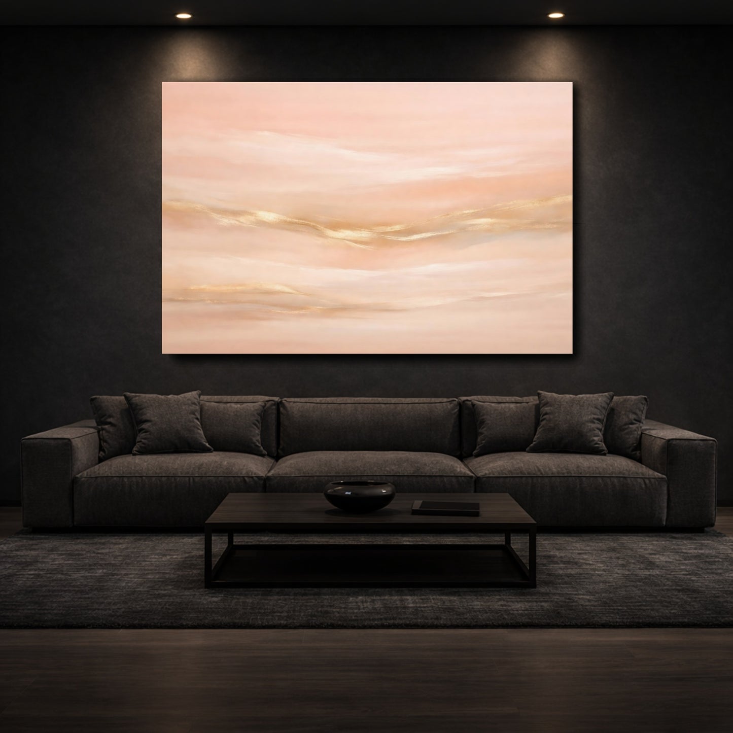 Mockup 2. Abstract Abstract Texture Pink And Gold shown as stretched canvas wall art
