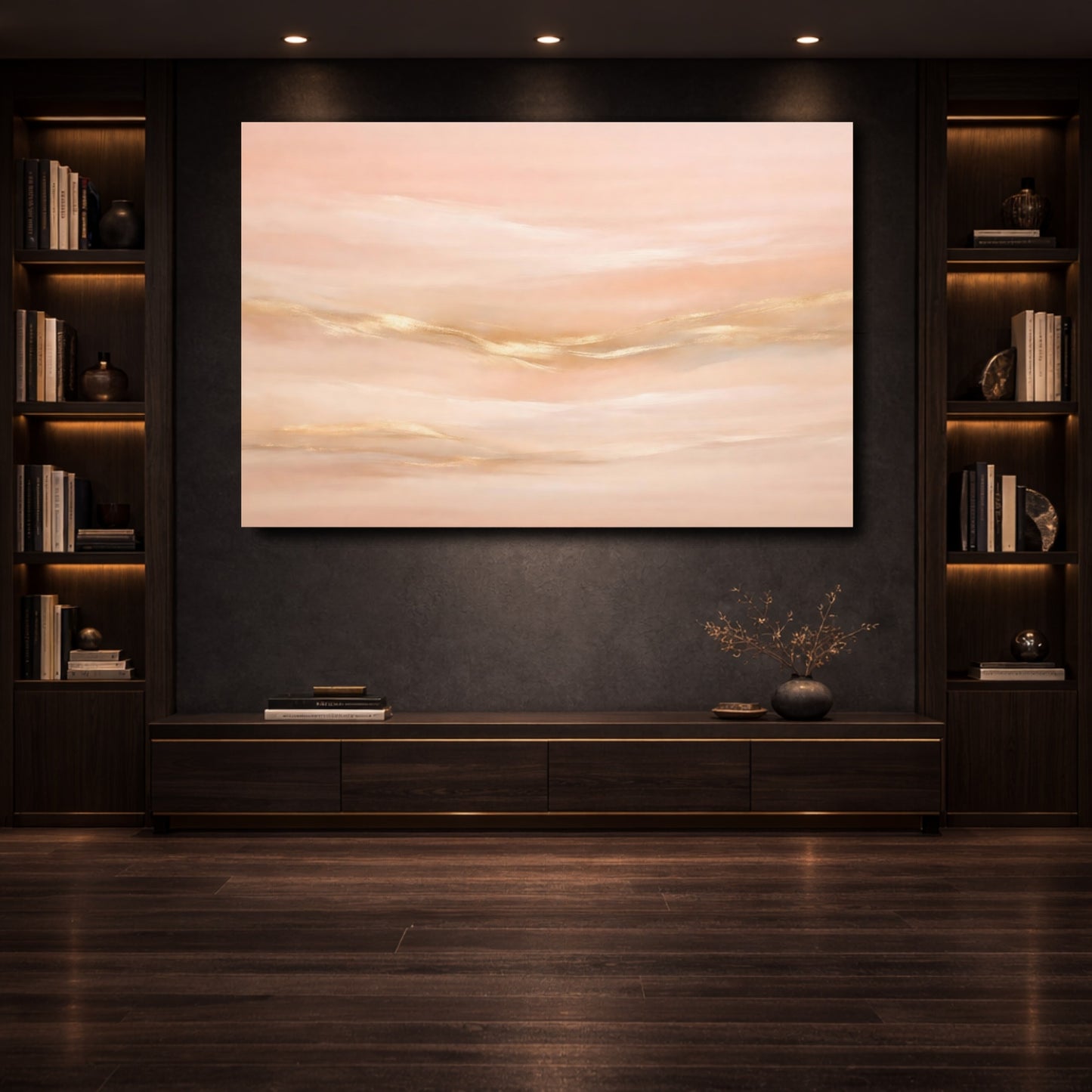 Mockup 3. Abstract Abstract Texture Pink And Gold shown as stretched canvas wall art