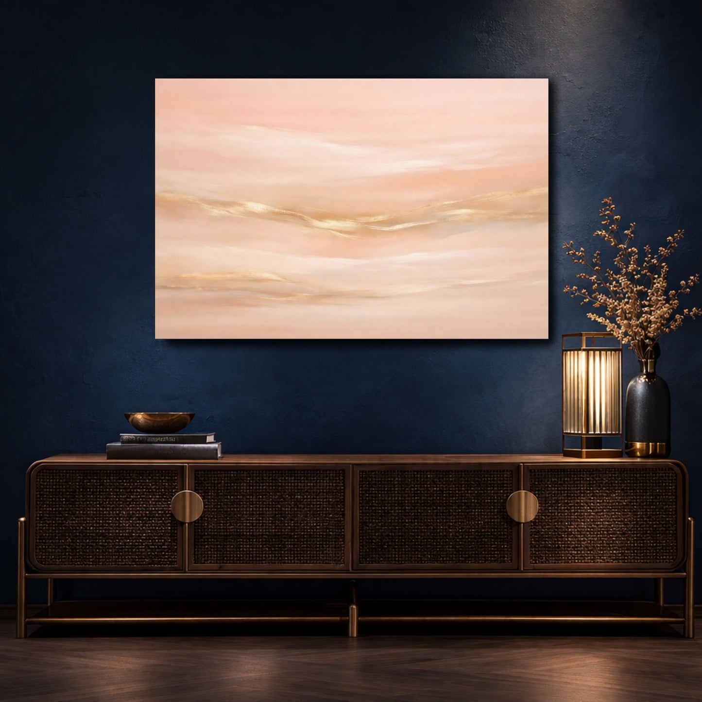 Mockup 4. Abstract Abstract Texture Pink And Gold shown as stretched canvas wall art