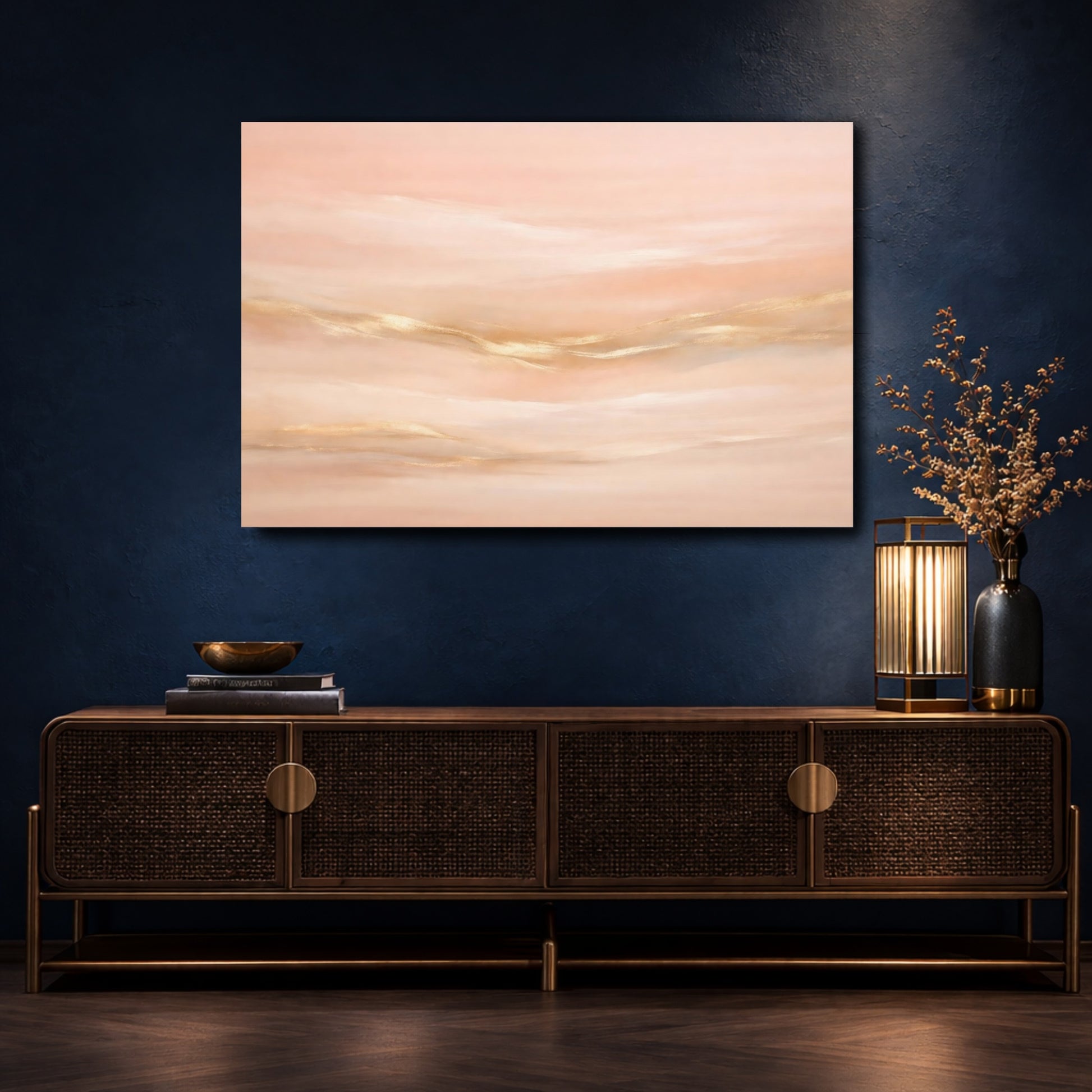 Mockup 4. Abstract Abstract Texture Pink And Gold shown as stretched canvas wall art
