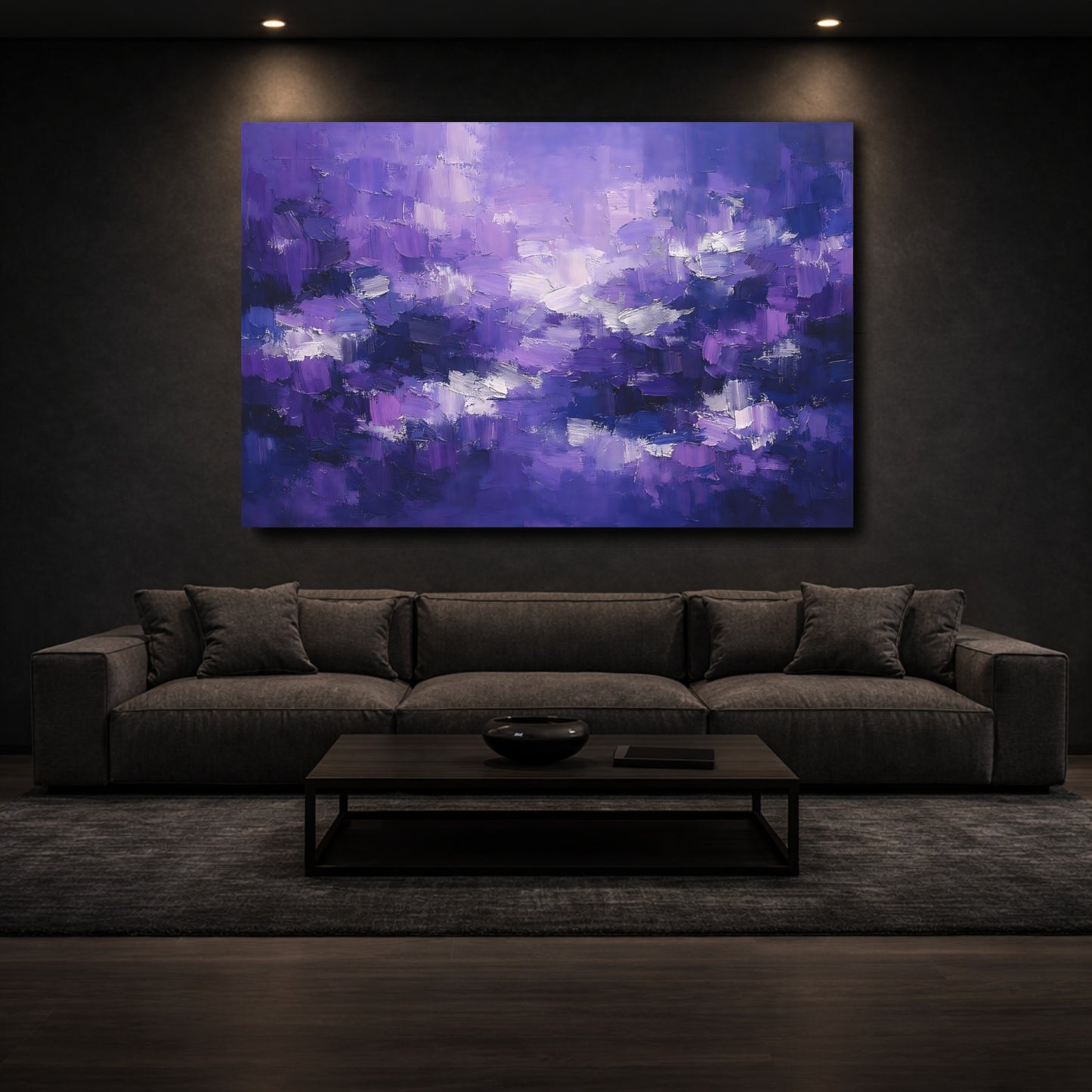 Mockup 2. Abstract Abstract Texture Purple Abstract shown as stretched canvas wall art