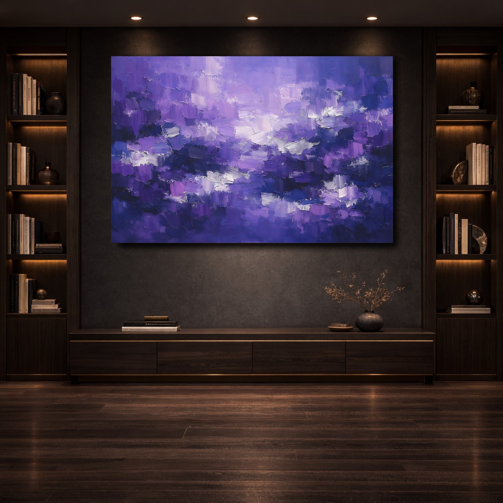 Mockup 3. Abstract Abstract Texture Purple Abstract shown as stretched canvas wall art