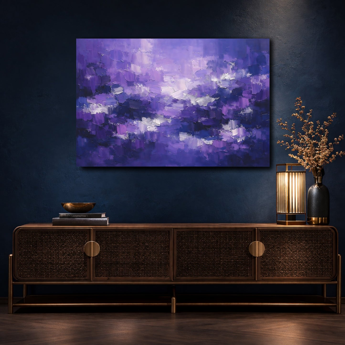 Mockup 4. Abstract Abstract Texture Purple Abstract shown as stretched canvas wall art
