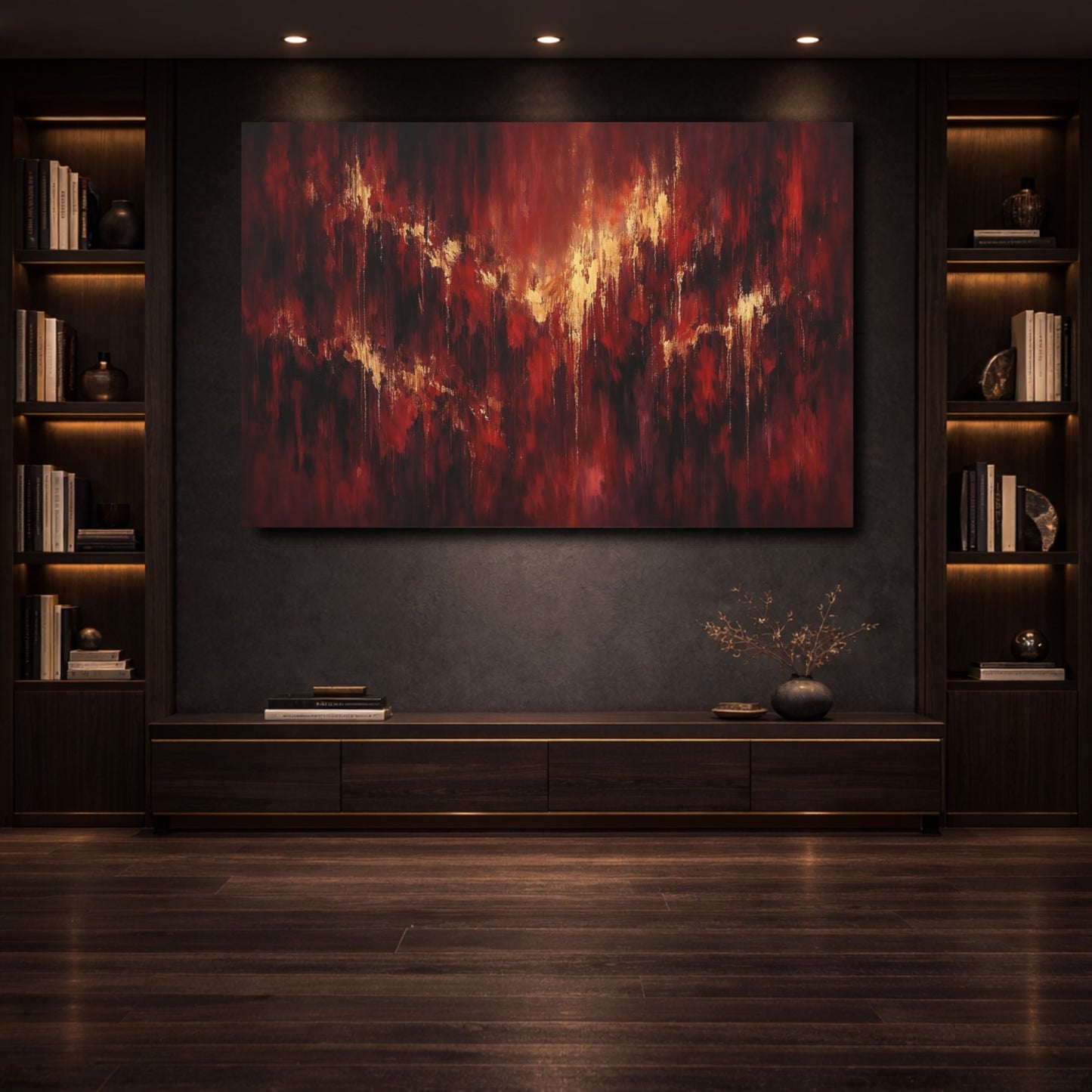 Mockup 3. Abstract Abstract Texture Red And Gold Abstract shown as stretched canvas wall art