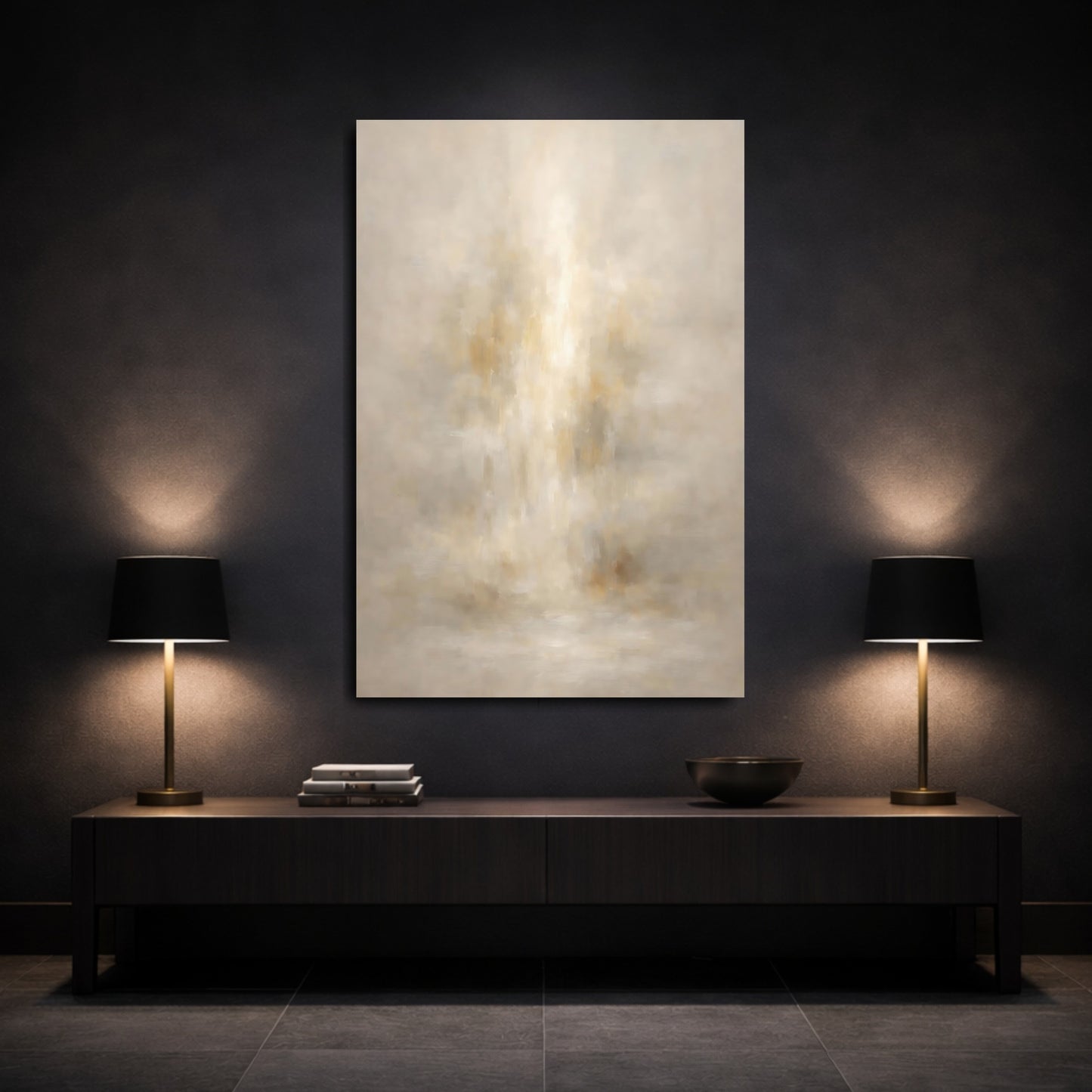 Mockup 2. Abstract Abstract Texture Warm Beige shown as stretched canvas wall art