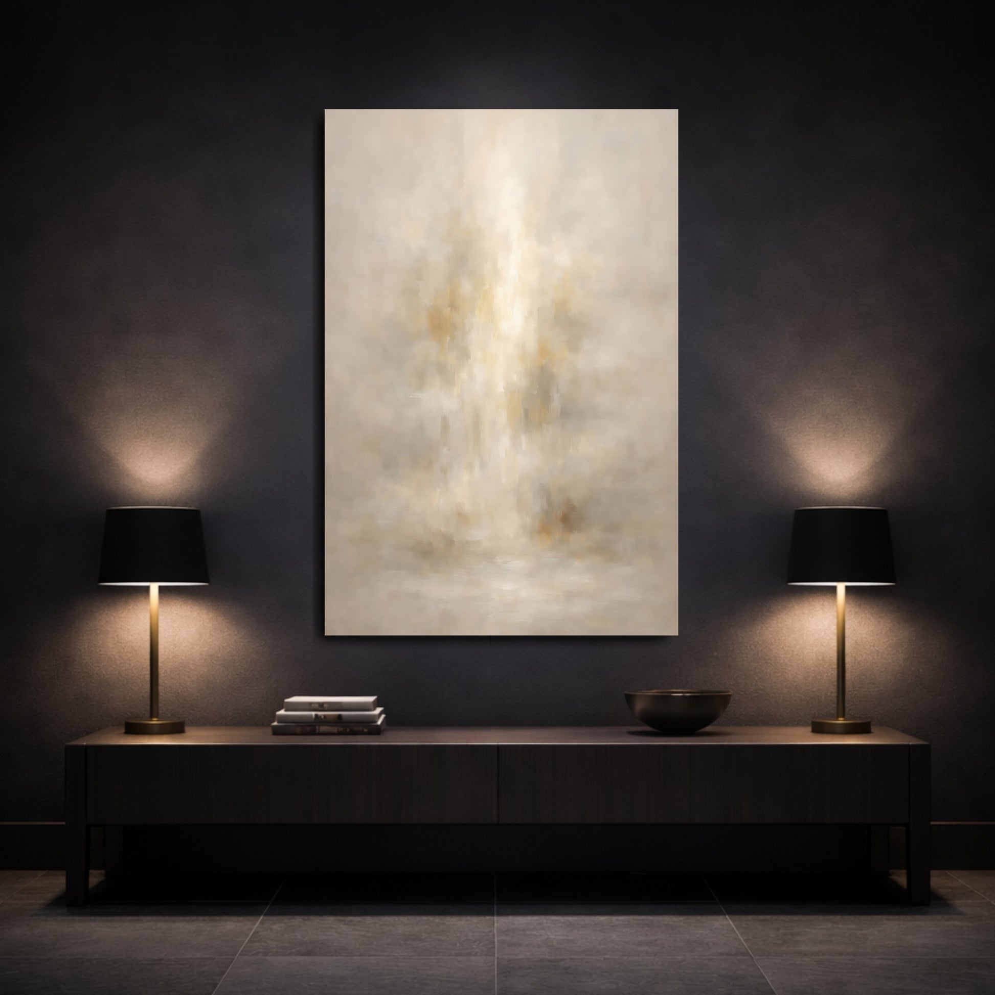 Mockup 2. Abstract Abstract Texture Warm Beige shown as stretched canvas wall art