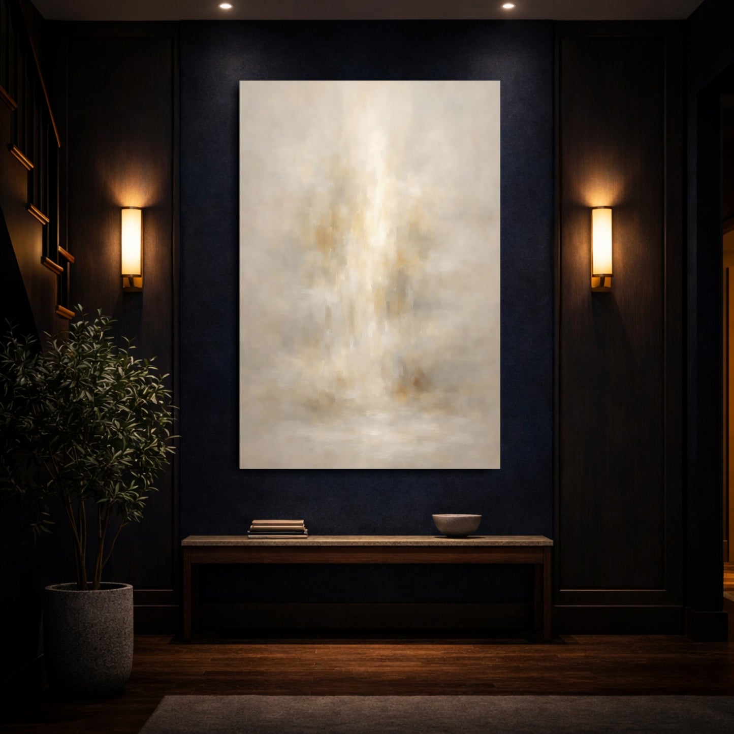 Mockup 3. Abstract Abstract Texture Warm Beige shown as stretched canvas wall art