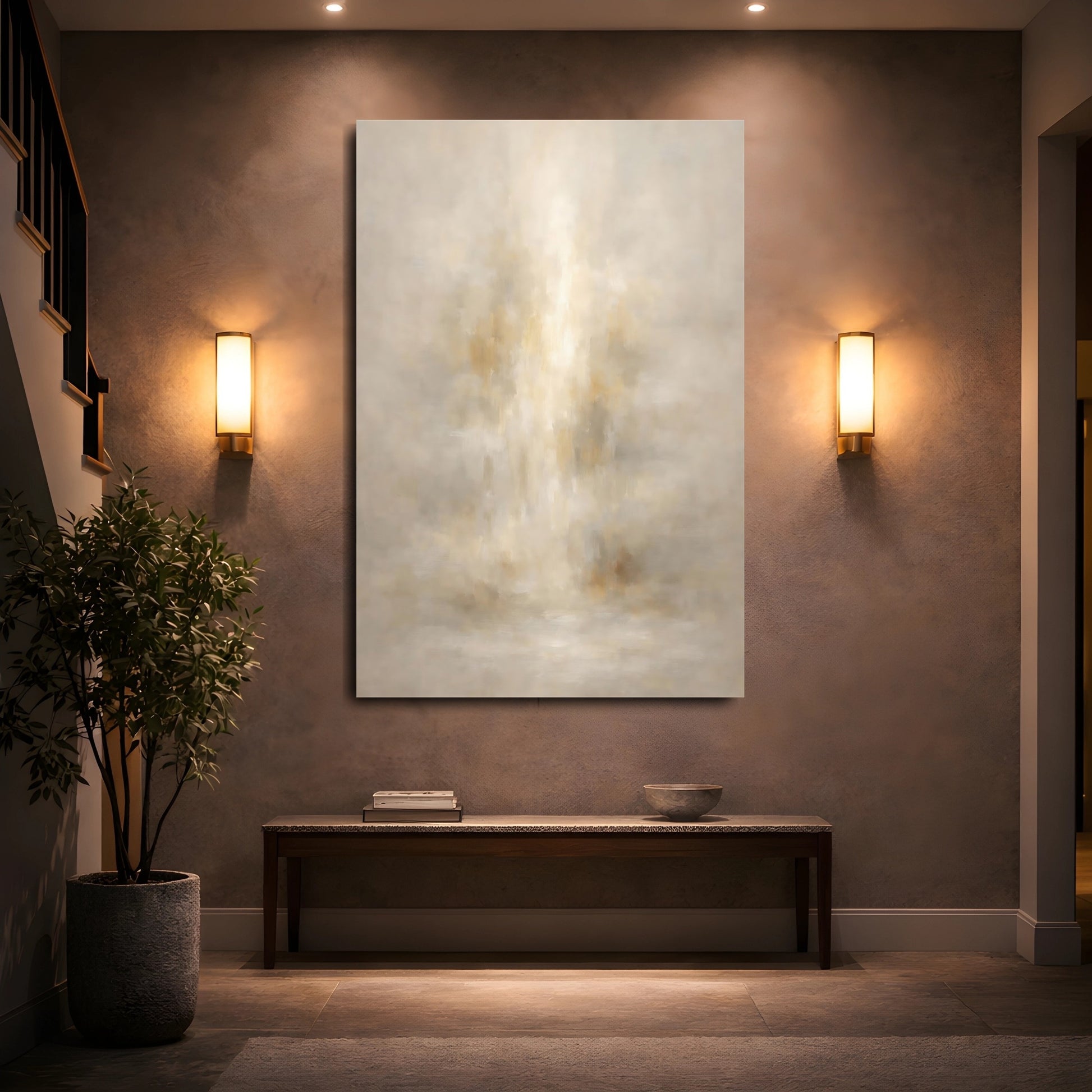 Mockup 4. Abstract Abstract Texture Warm Beige shown as stretched canvas wall art